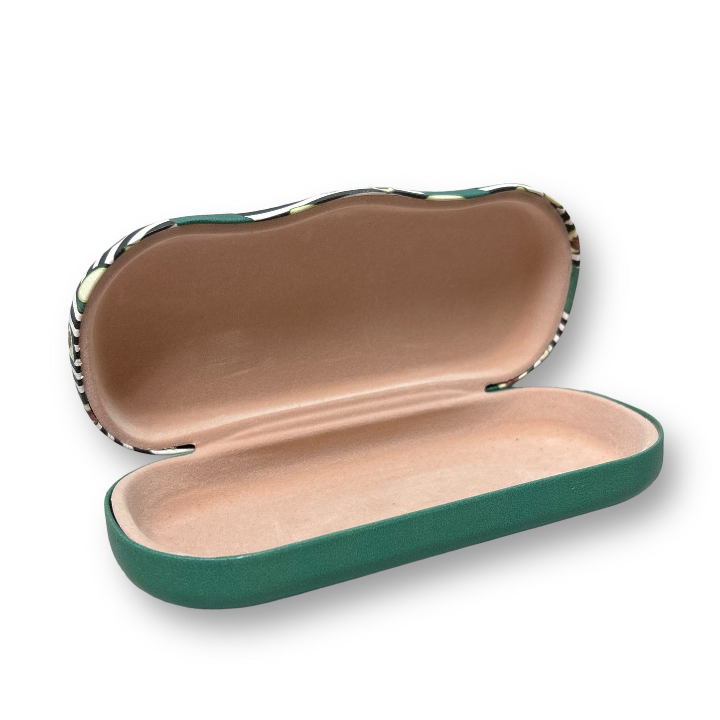 Hard Clamshell Eyeglass and Sunglass Case Avocado Print Pink Velvet Lining