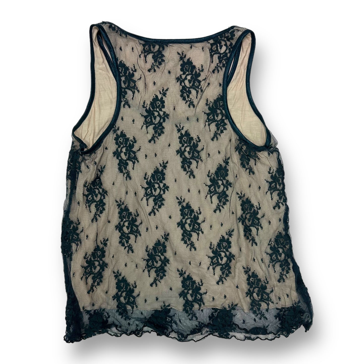 Kensie Women's Size Small Cami Sheer Lace Layered Sleeveless Navy Blouse
