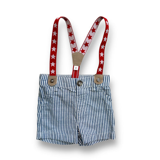Baby Boys Size 3-6 Months Striped Blue Elastic Waist Jean Shorts with Suspenders