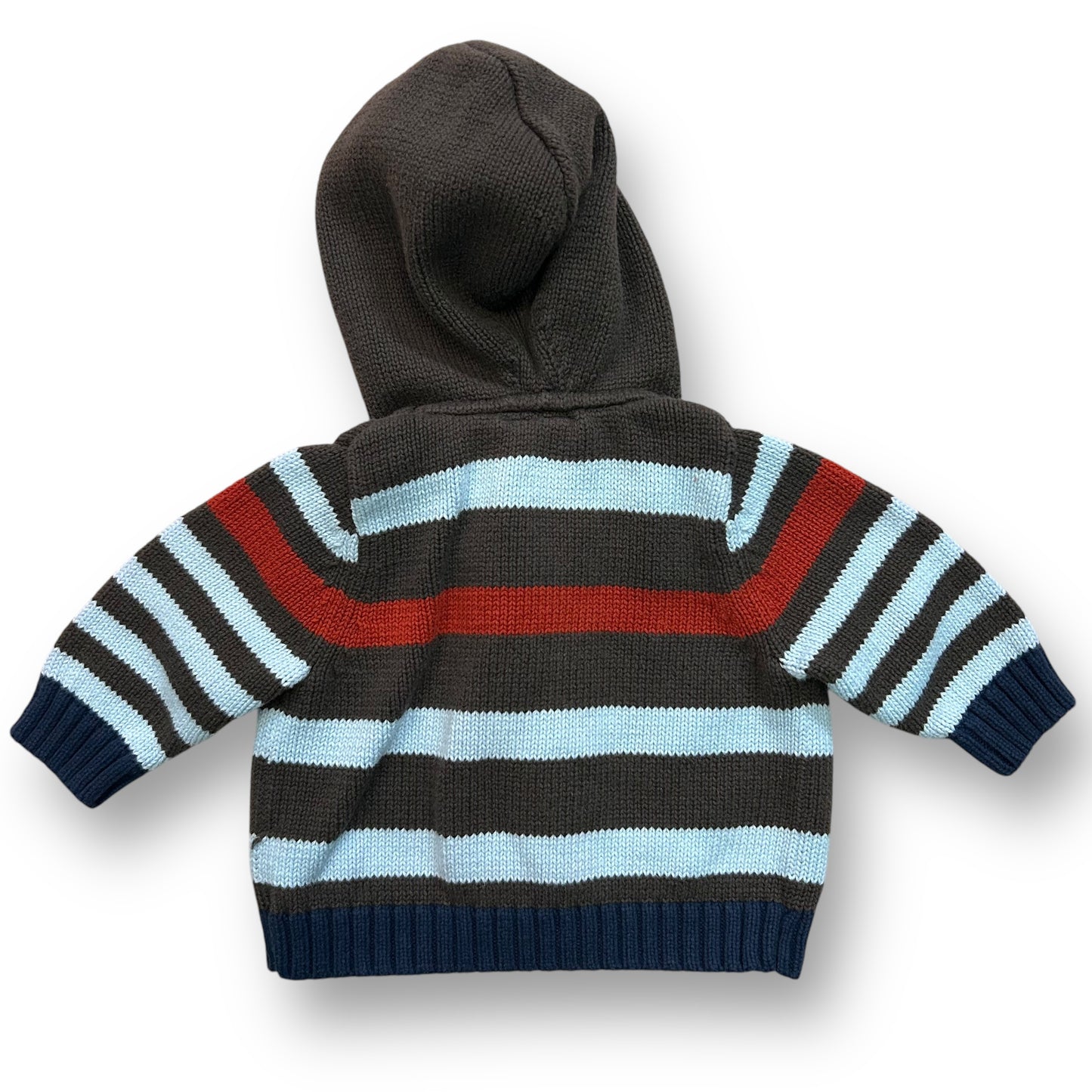 OshKosh Baby Boy Sweater Size 6 Months Striped Full Zip Knit Cardigan with Hood