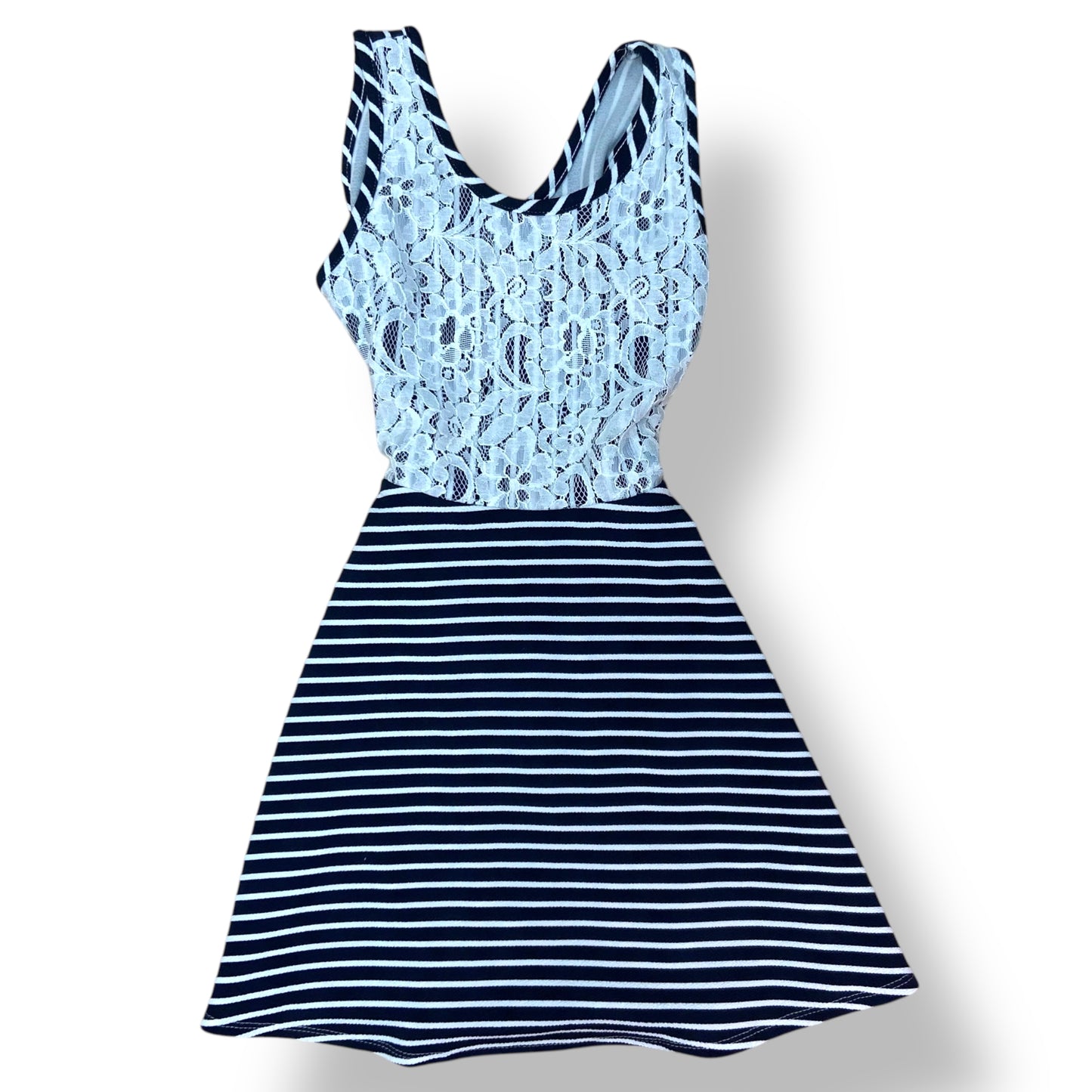 Btween Youth Girl Size 10 Navy/White Striped Fit and Flare Sundress