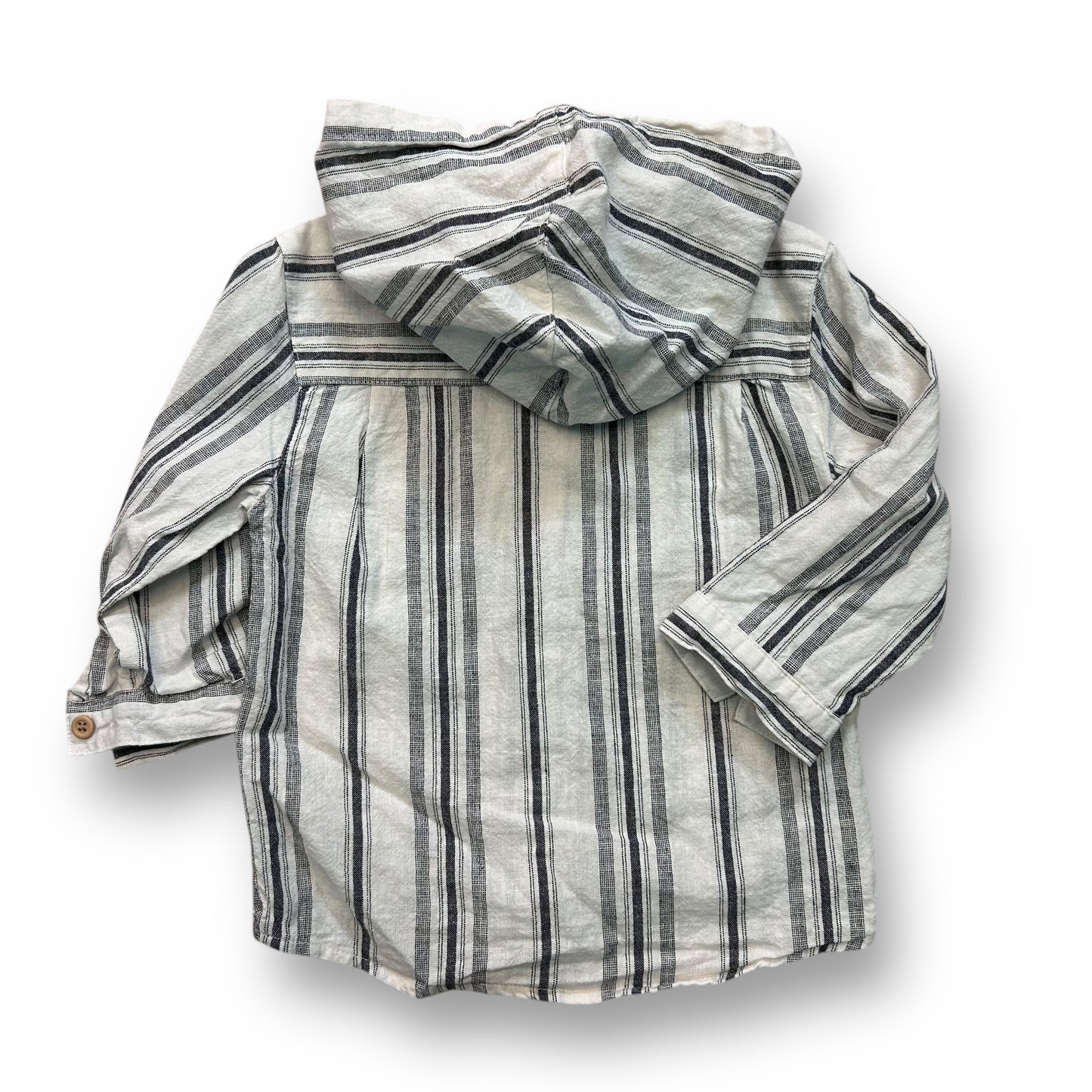 Toddler Boy Size 18 Months Linen Blend Long Sleeve Button Up Hoodie Shirt