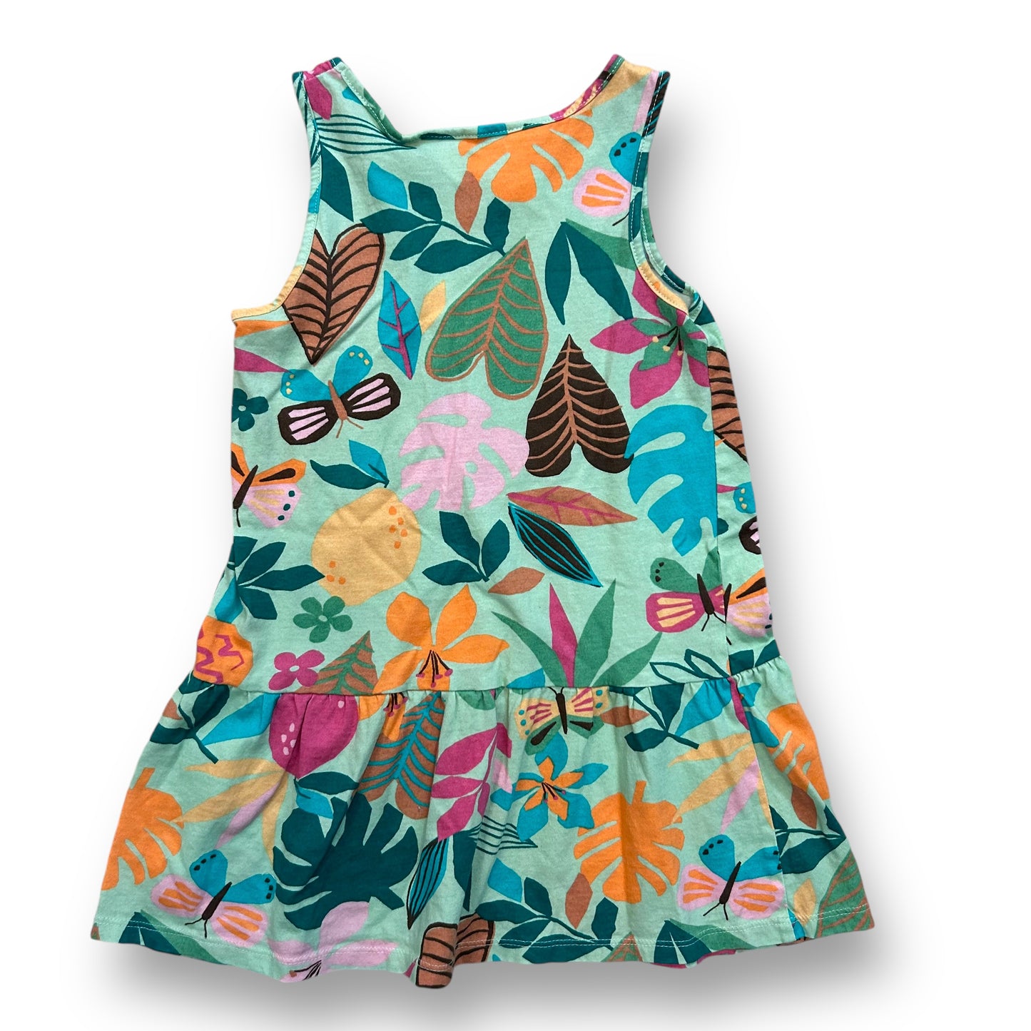 H&M Girls Size 3/4T Green Tropical Print Sleeveless Cotton Dress