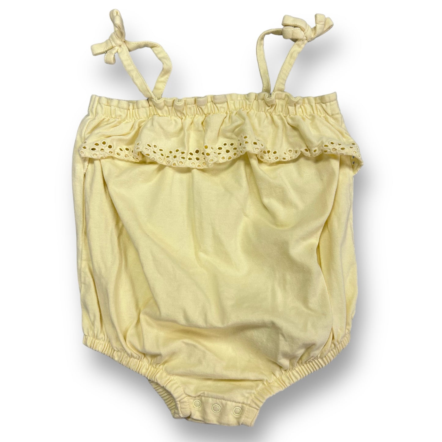 Girls Size 24 Months One Piece Yellow Eyelet Ruffled Snap Bottom Romper
