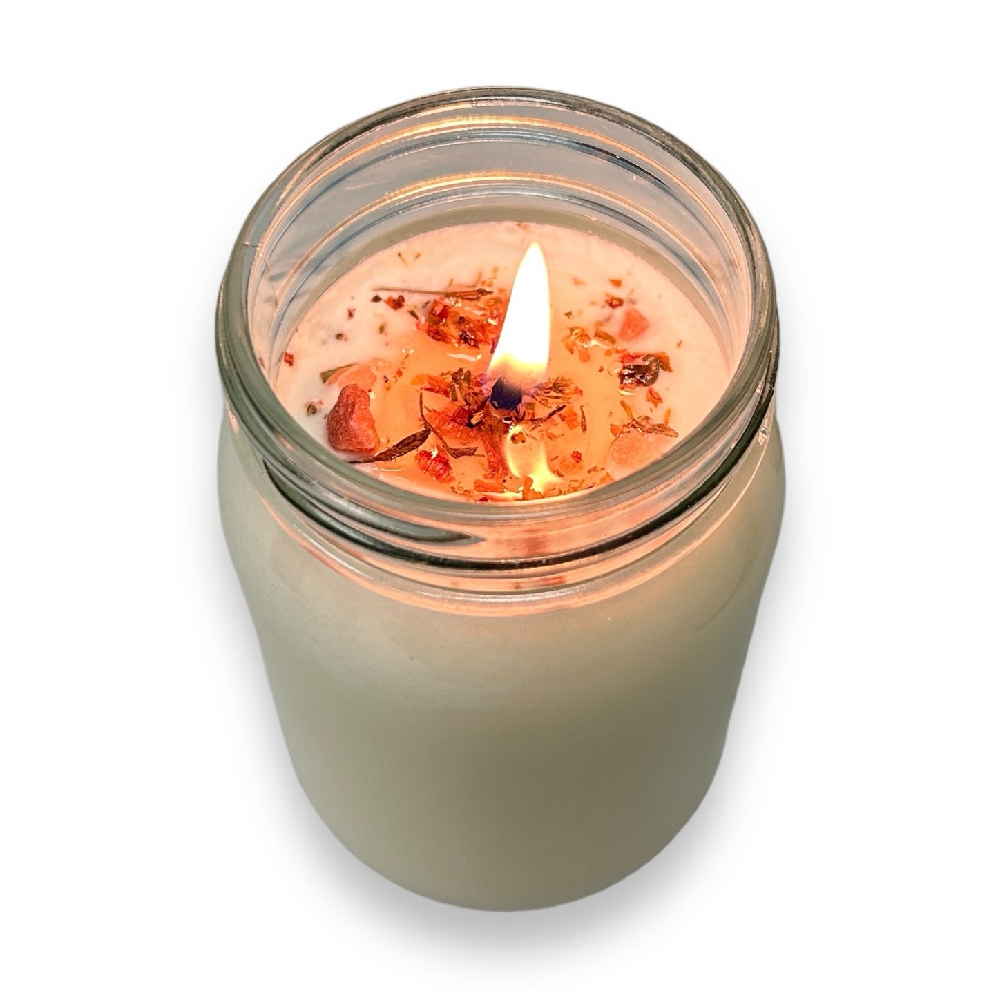NEW! Natural Soy Wax Candle Large 16 oz Rose Purify Calming Herbs & Pink Salt