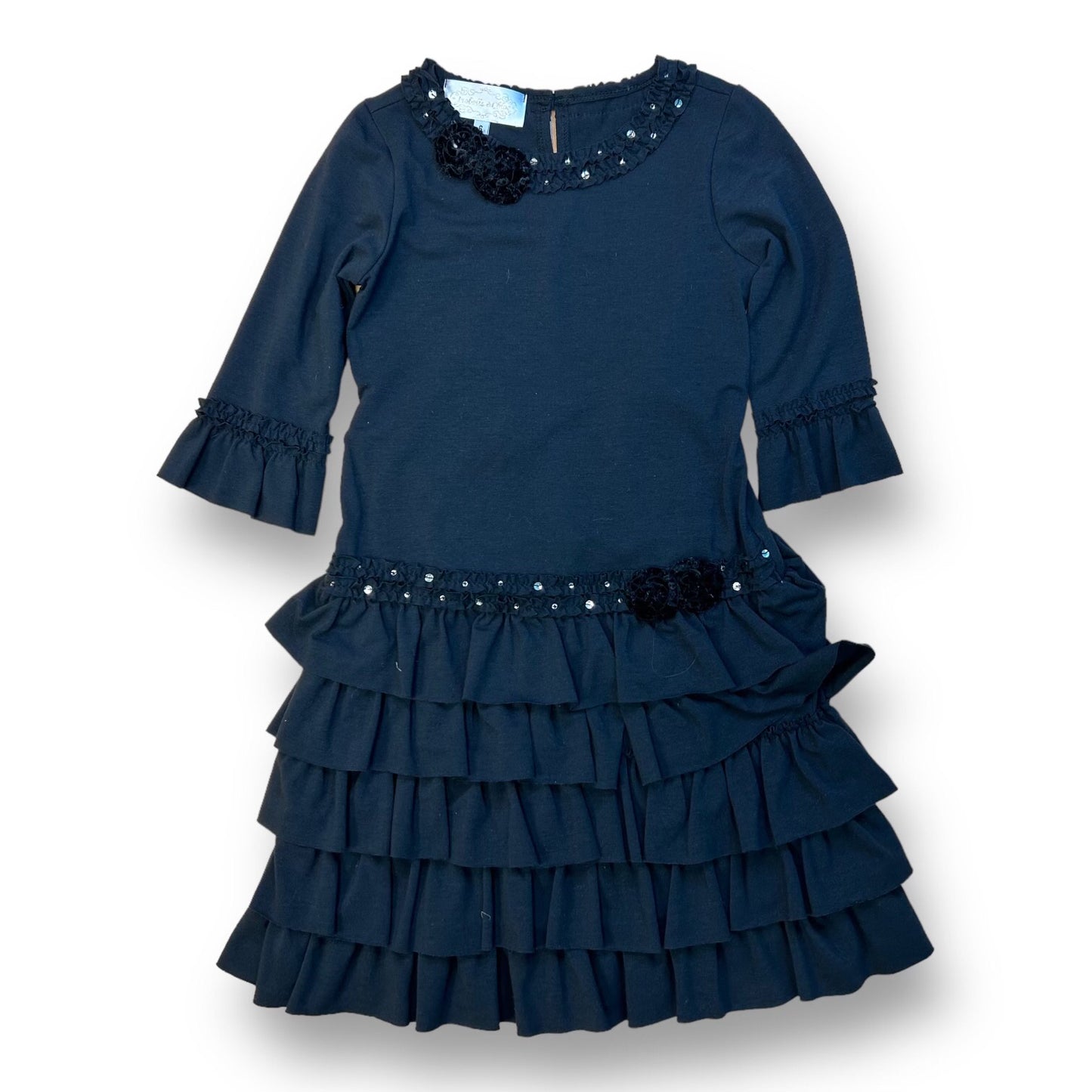 Isobella & Chloe Boutique Dress Girls Size 6 Black Ruffles and Embellishments