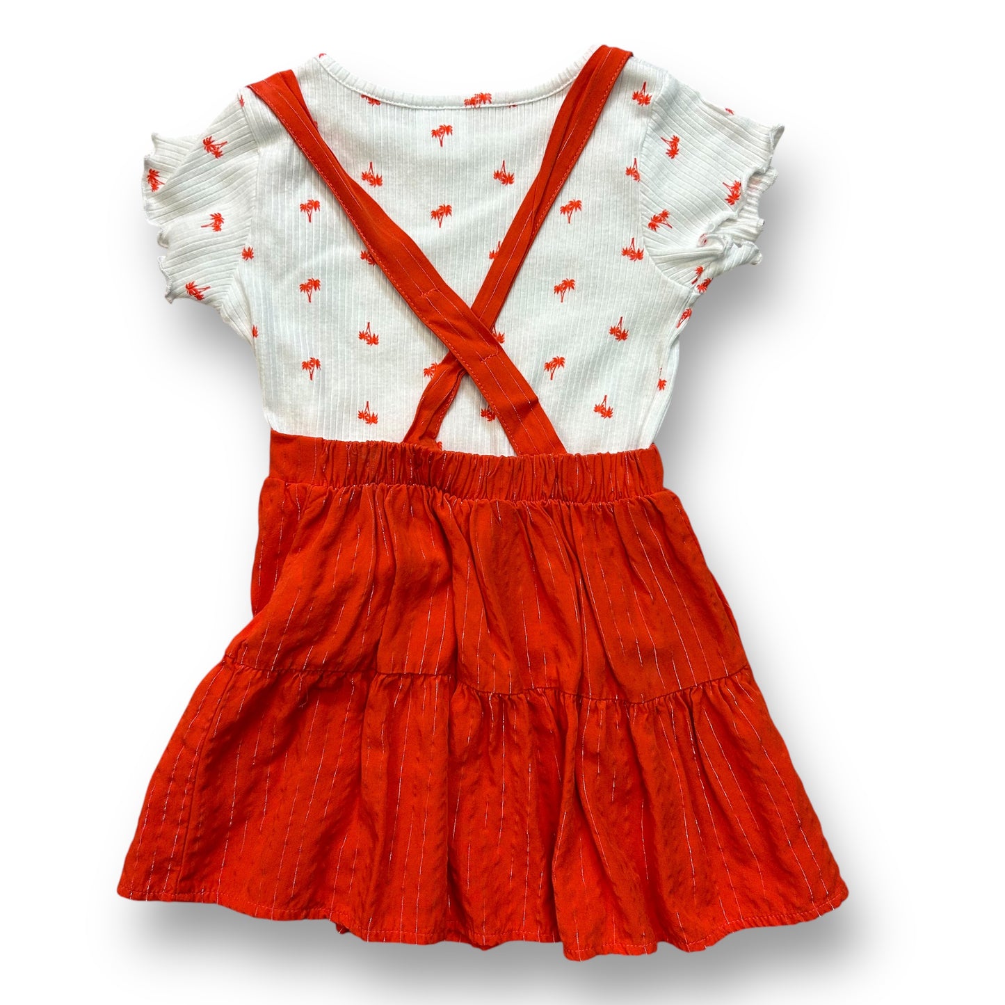 Toddler Girls Size 3T Palm Tree Print 2-Pc Orange Jumper and Short Sleeve Top