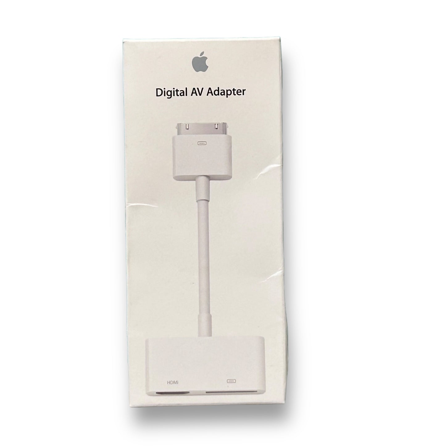 An Apple 30-Pin Dock Connector cable packaged in a white and silver box with the Apple logo on the top.