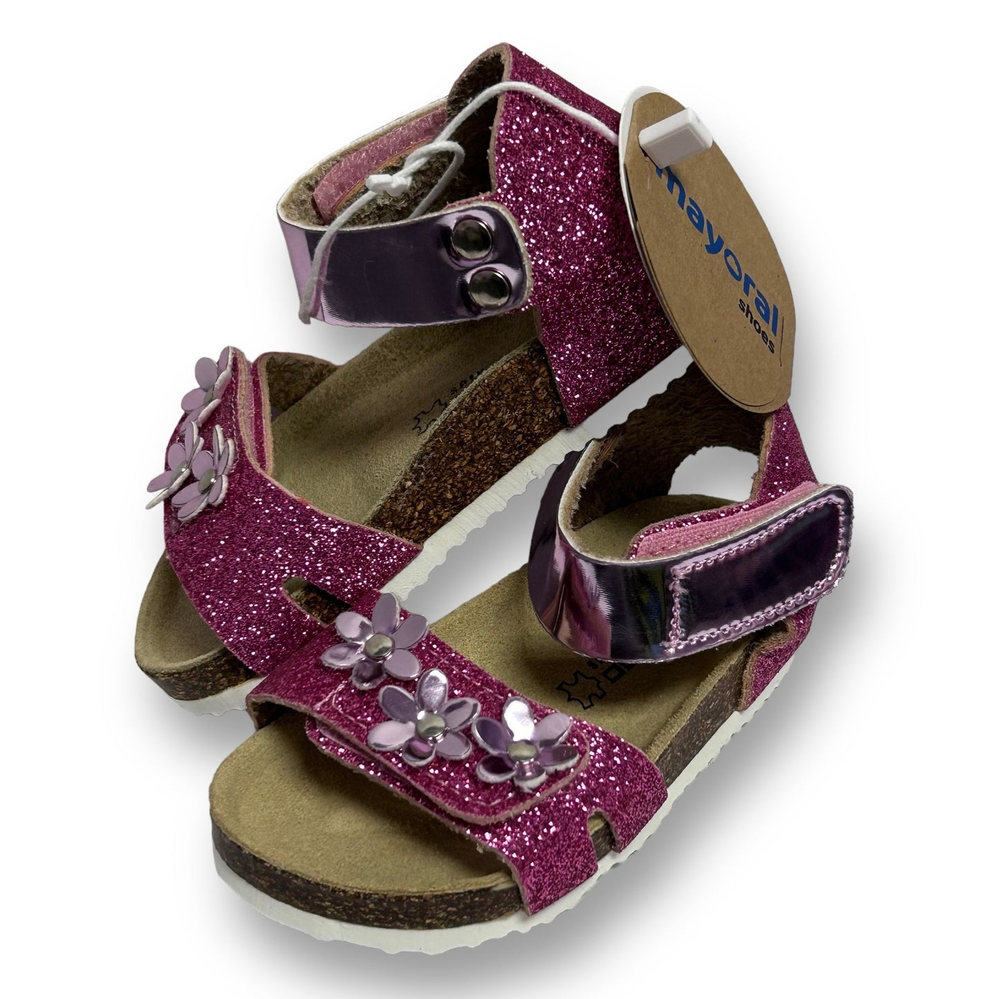 NEW! Mayoral Girls Shoes Toddler Size 4.5 Pink Metallic Easy-On Leather Sandals