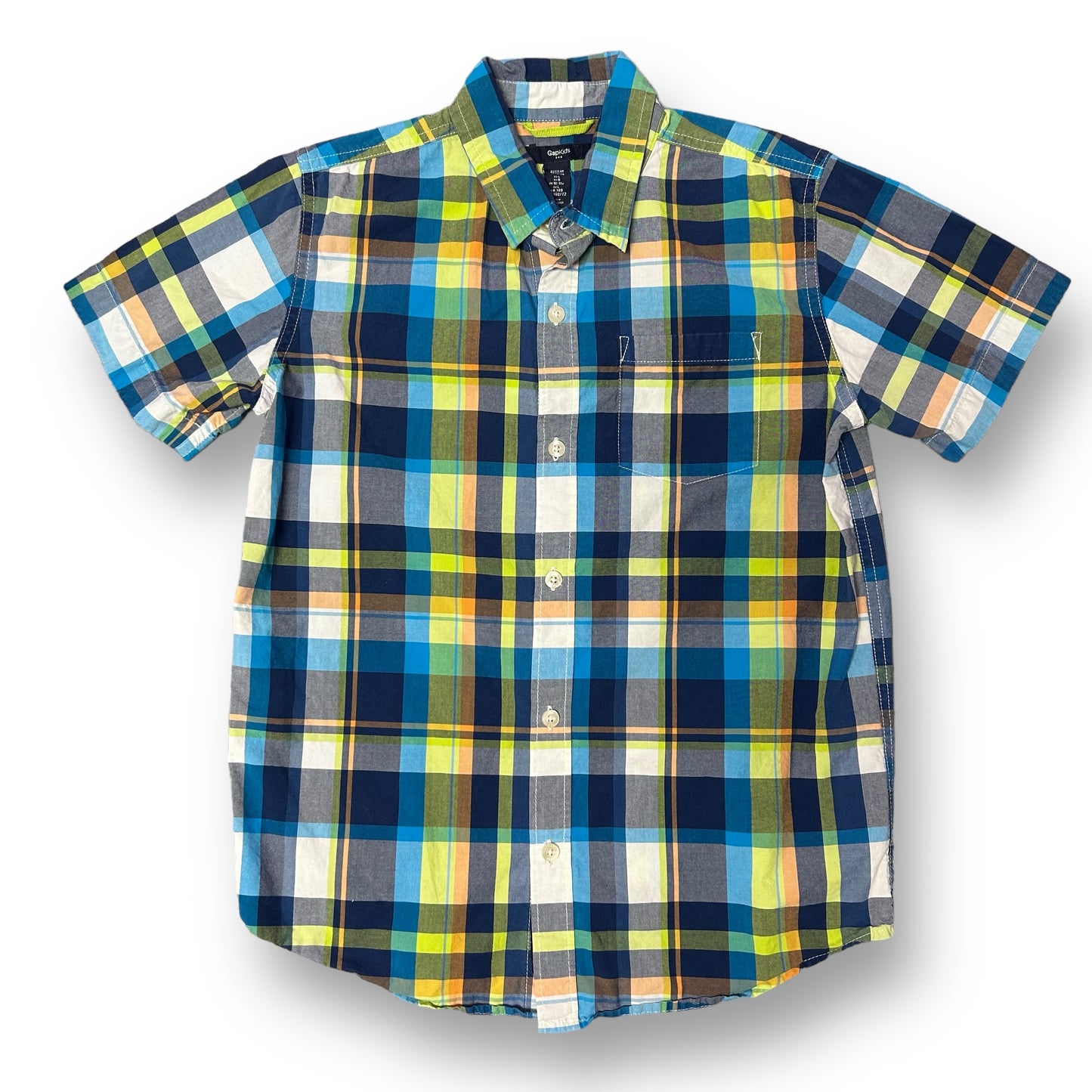 Gap Youth Size L 12-13 Years Short Sleeve Plaid Button-Up Shirt