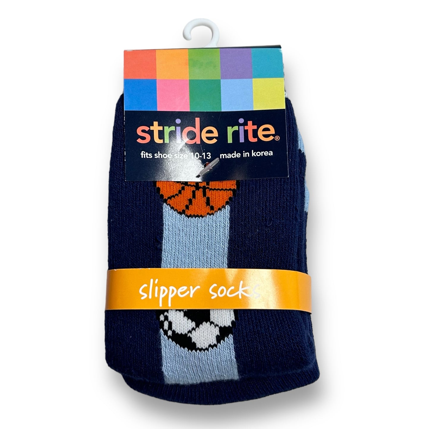 NEW! Stride Rite Slipper Socks Boys Size 10-13 Kids Sports Theme, Navy