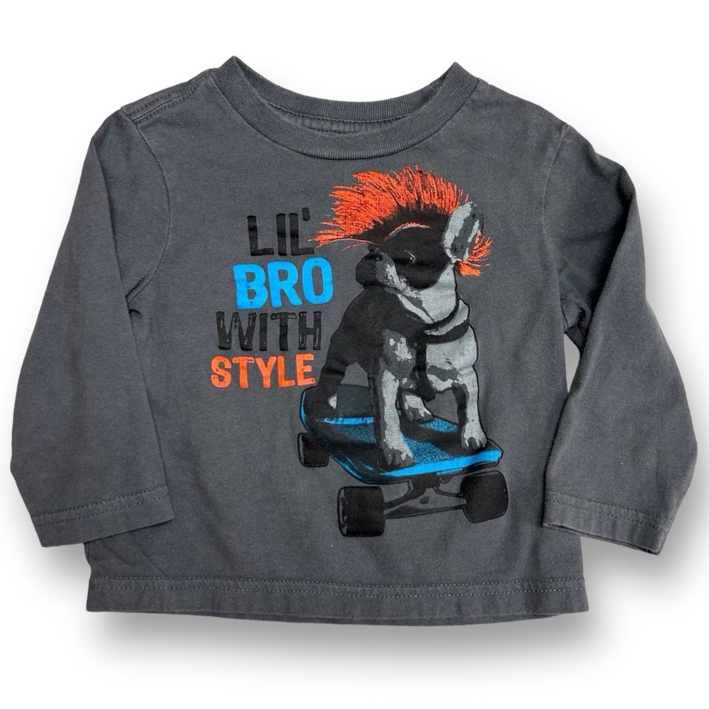 Children's Place Boy Size 12-18 Months Gray Lil Bro Skater Pup Long Sleeve Shirt