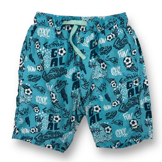 Boys Size 10/12 Youth Soccer Print Adjustable Waist Swim Trunks