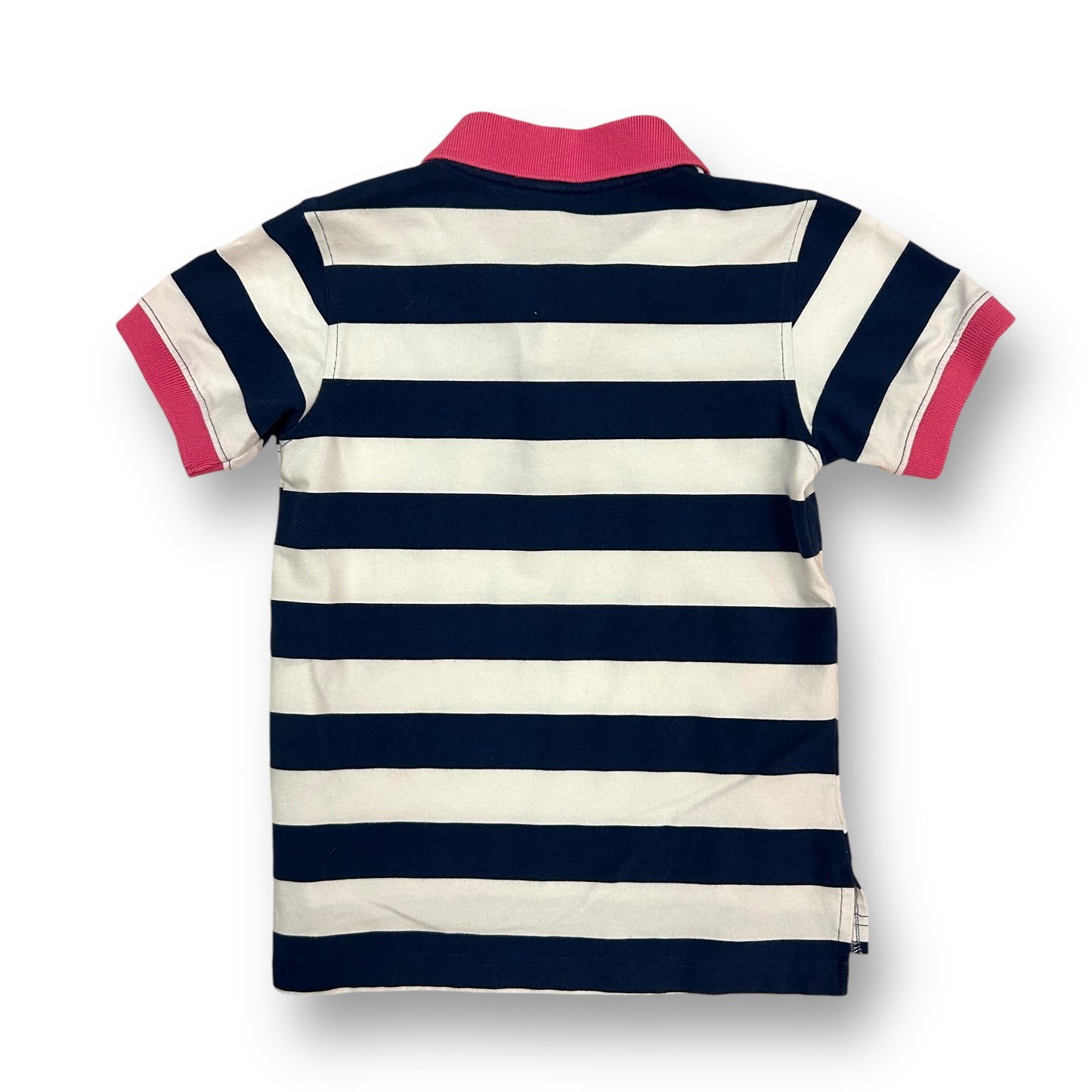 Kelly's Kids Size 5/6 Girls Navy and White Striped Polo Shirt with Pink Collar