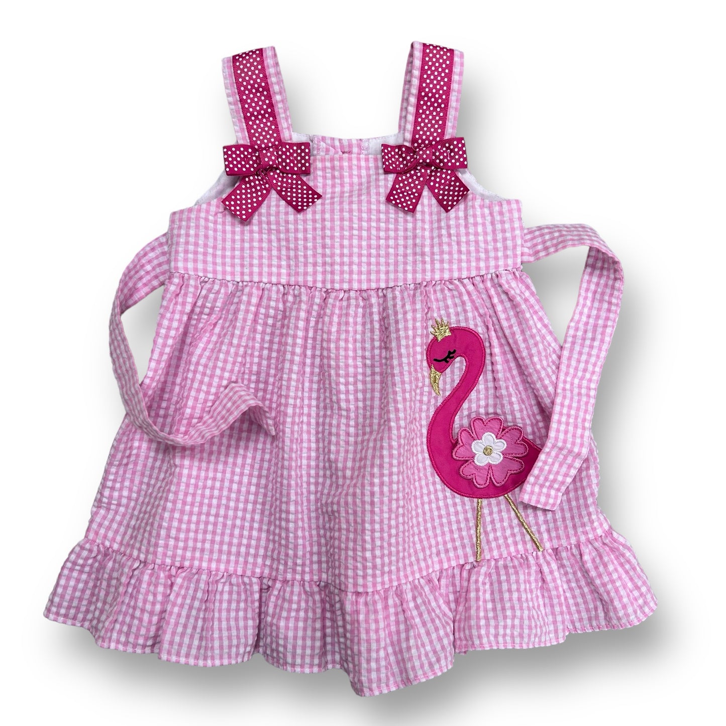 Counting Daisies Girls Dress Size 12 Months Pink Gingham Flamingo Sundress