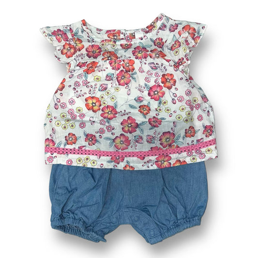 Baby Girl Shorts Romper Size 6 Months Denim Blue and Floral Print One-Piece