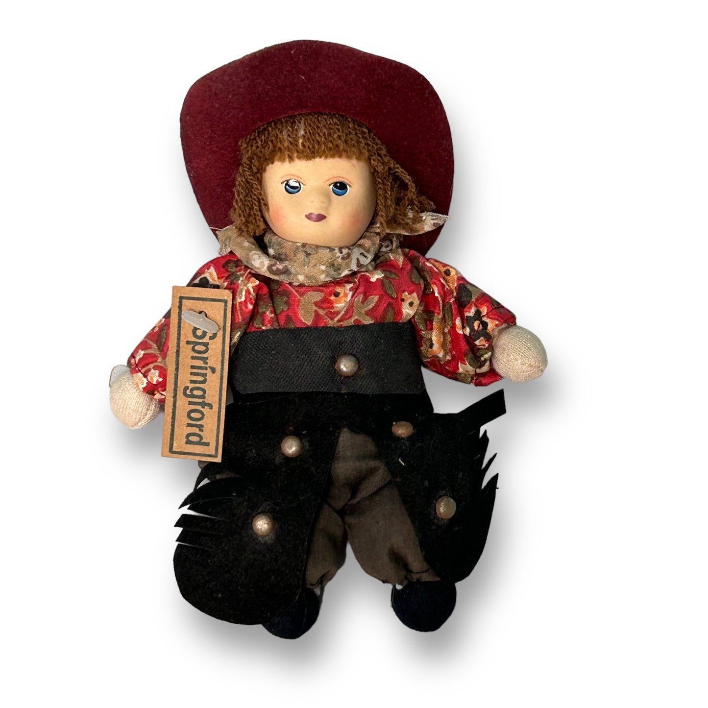 Vintage Porcelain Doll SPRINGFORD Collectible 5" Cowgirl with Yarn Hair