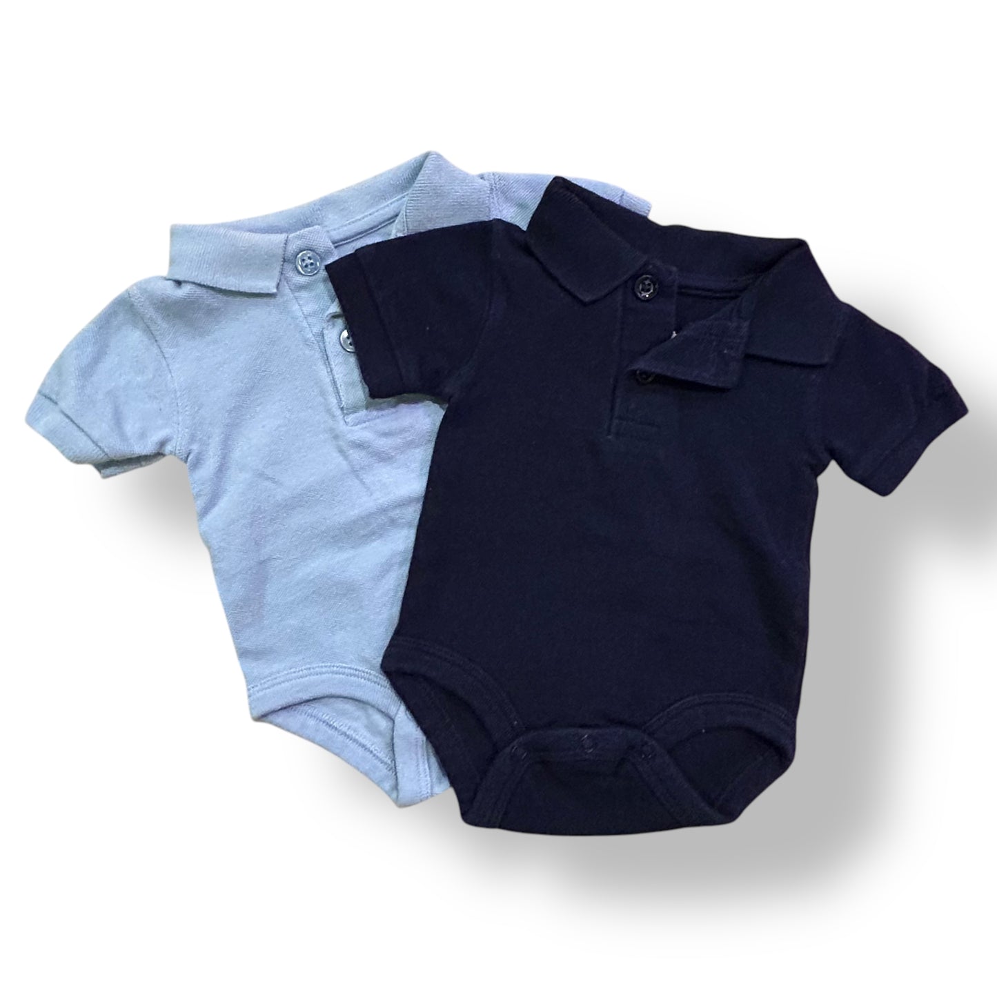 Baby Boy Size Newborn 2-Pack Blue Short Sleeve Snap Bottom Polo Shirts