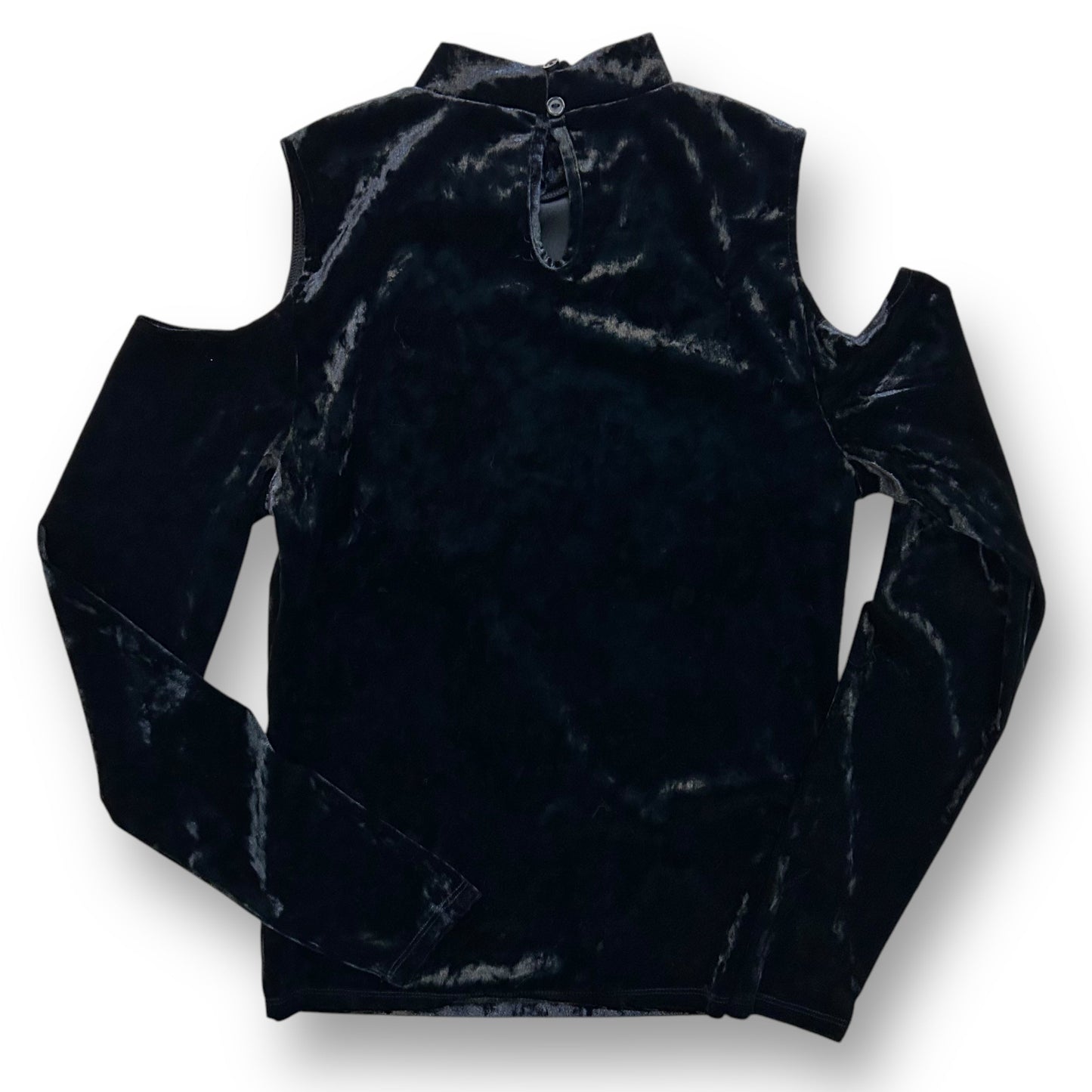 Women's XS Black Crushed Velvet Shirt Long Sleeve Cold Shoulder Top with Zipper
