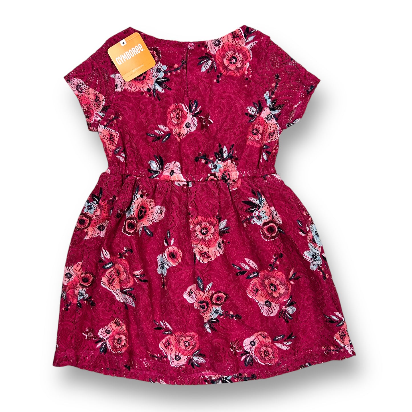 NEW! Girls Gymboree Size 6 Dark Pink Floral Lacey Short Sleeve Dress