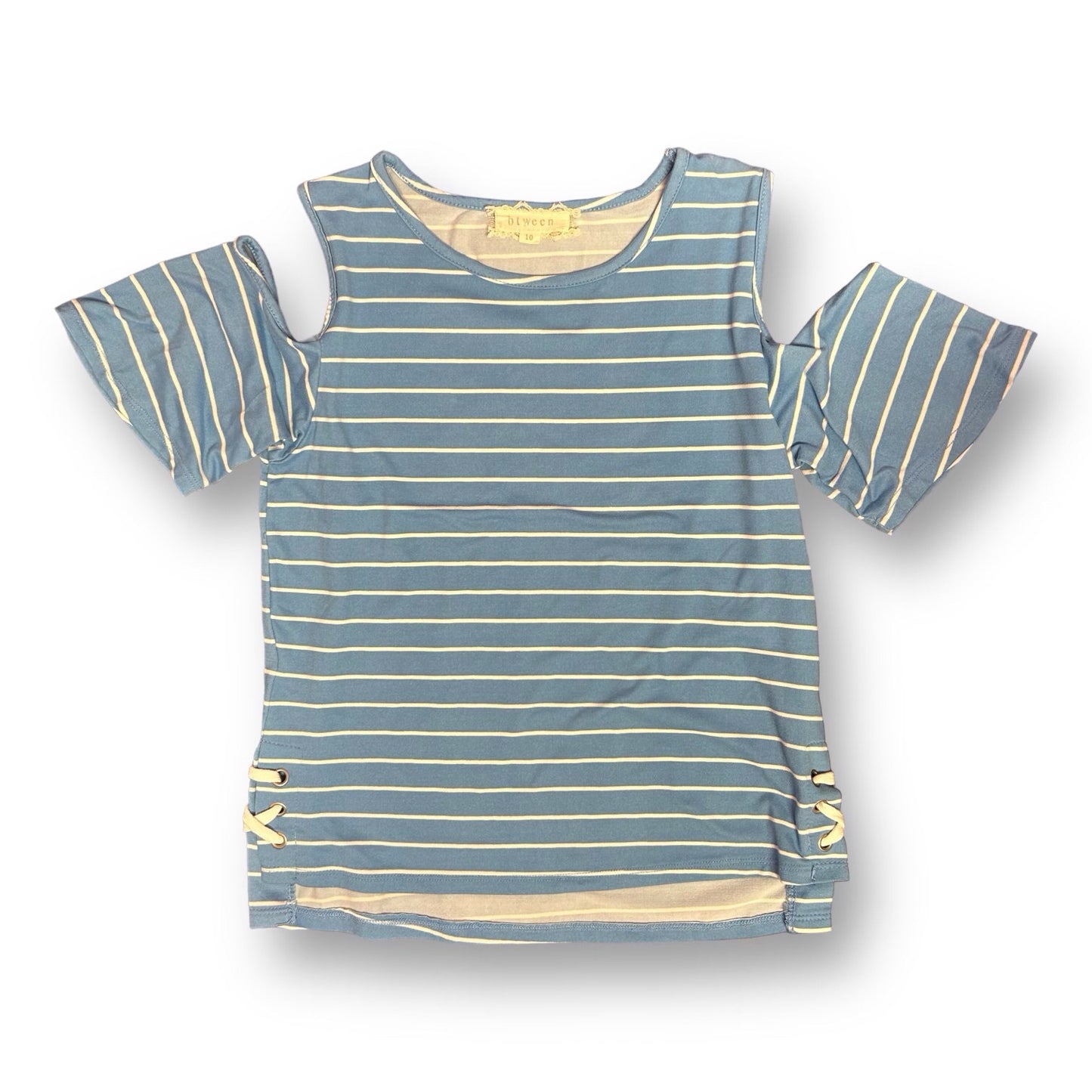 Btween Youth Girl Size 10 Blue Soft Knit Cold Shoulder Top