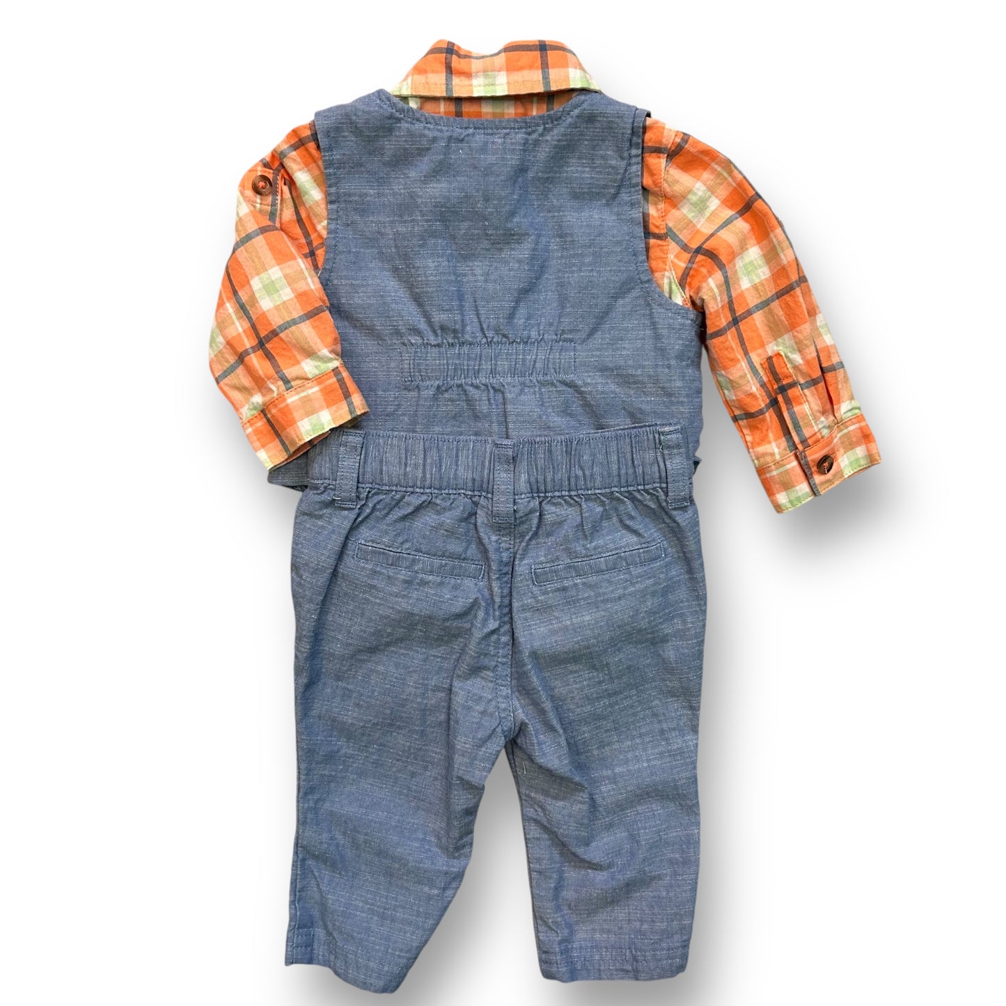 Cat & Jack Baby Boy Size 3-6 Months Orange Plaid Bodysuit, Vest, and Pants Set