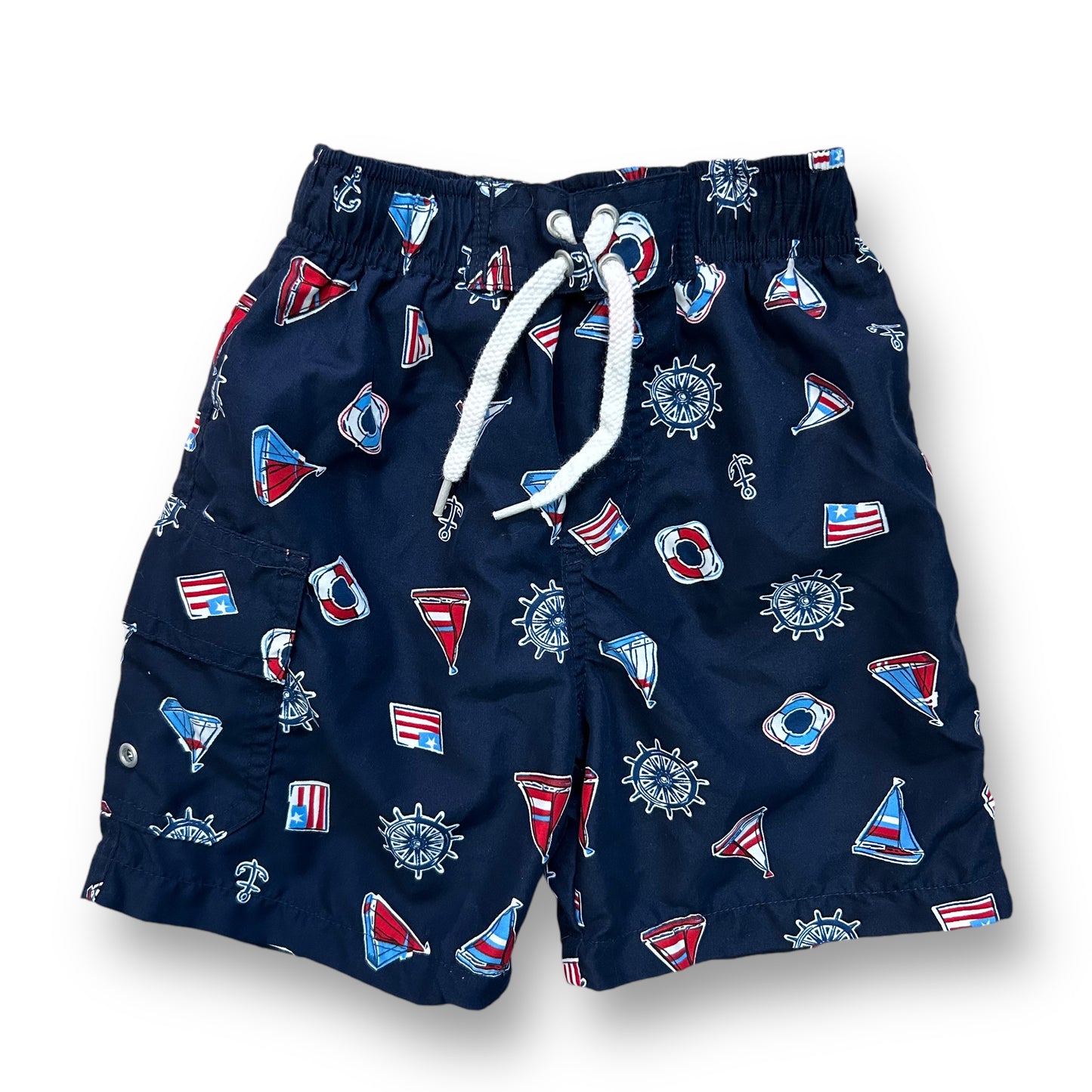 Toddler Boys Size 18 Months Navy Blue Swim Trunks with Drawstring