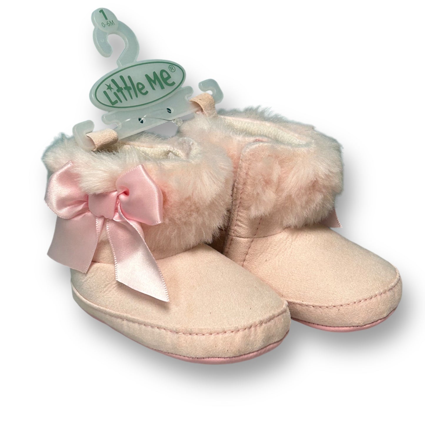 NEW! Little Me Baby Girl Booties 0-6 Months Size 1 Pink Faux Fur Slip On Boots