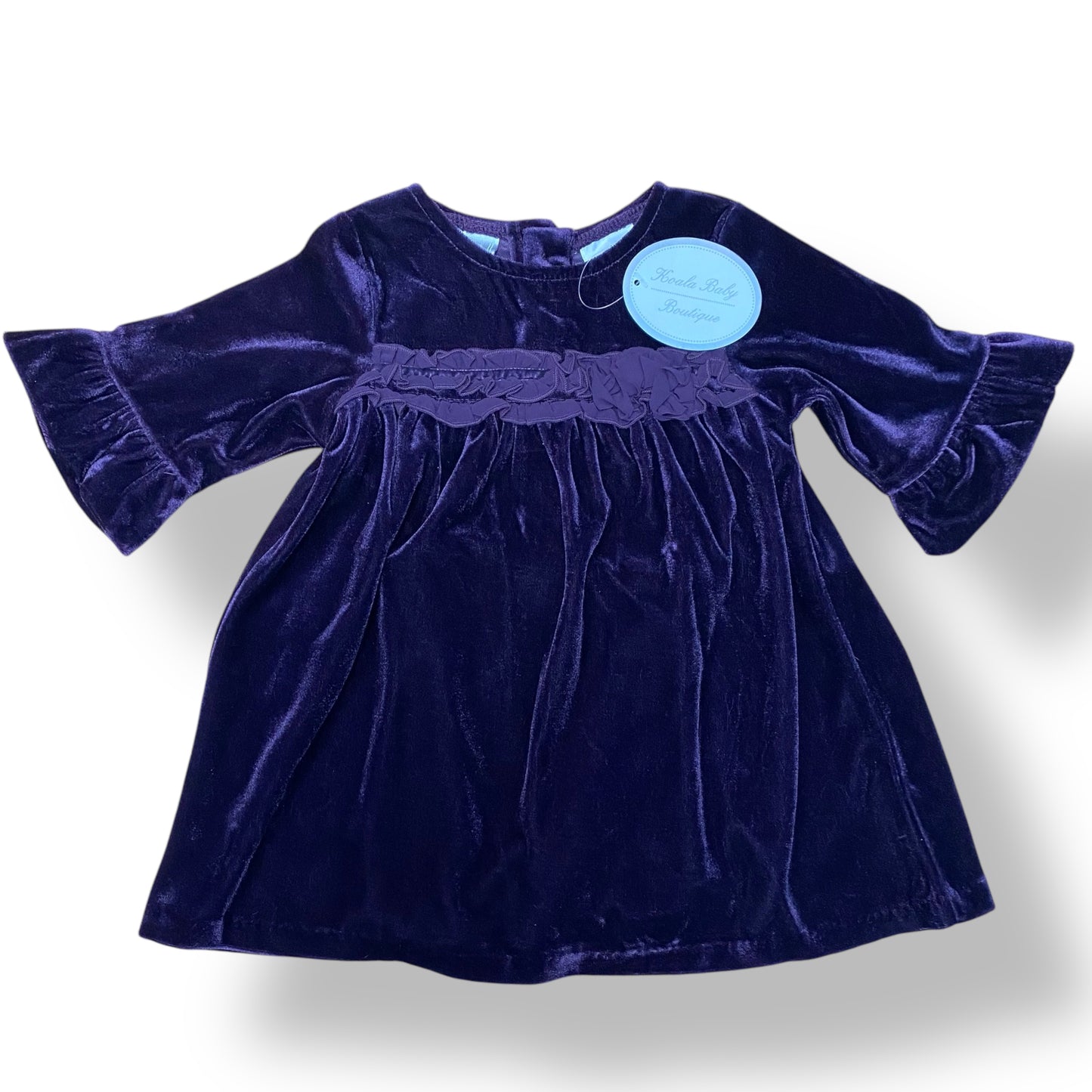 NEW! Baby Girl Size 6-9 Months Purple Velvet Long Sleeve Babydoll Dress