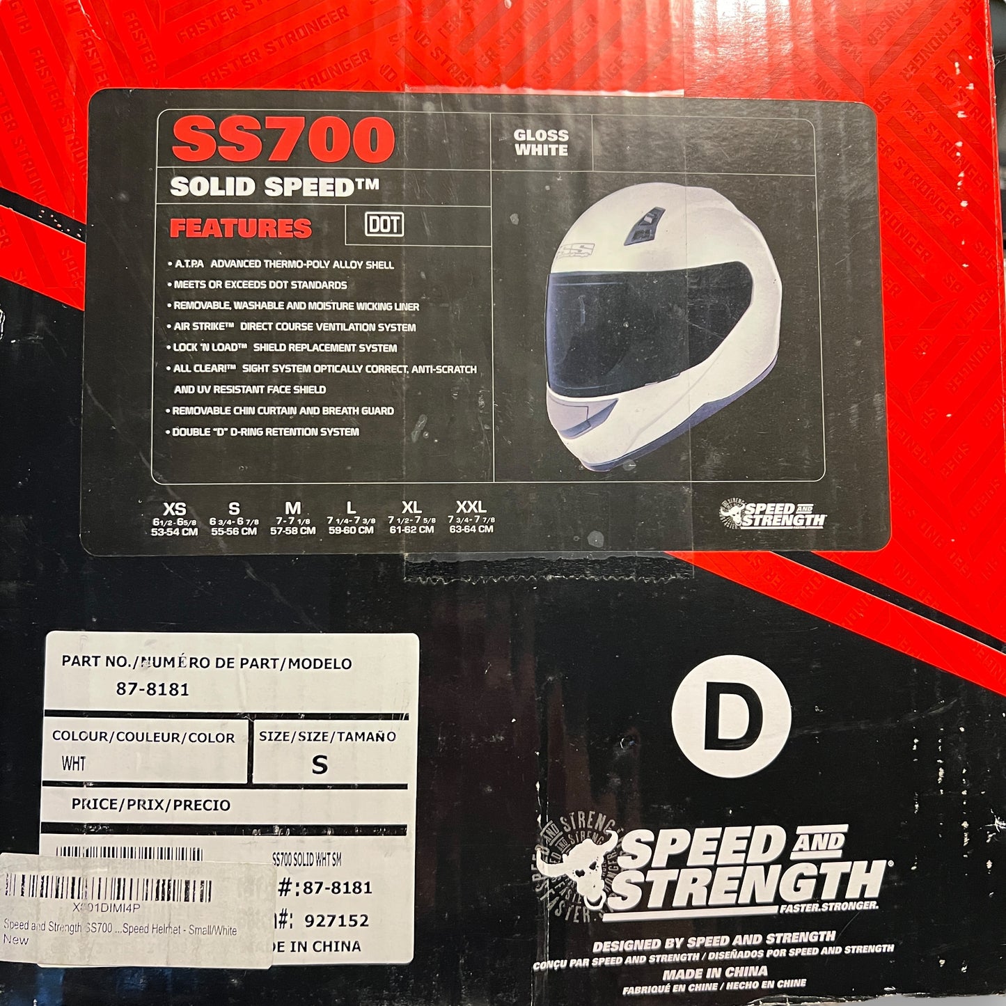 Street Bike Helmet Speed and Strength SS700 White Full Face Motorcycle, Small