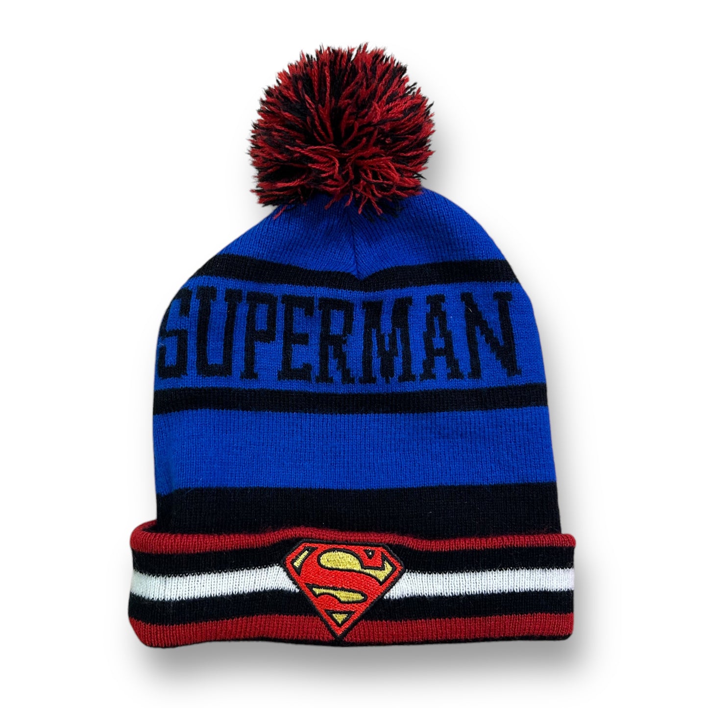 Superman Kids Winter Pom Beanie One Size Fits Most Embroidered Logo Hat
