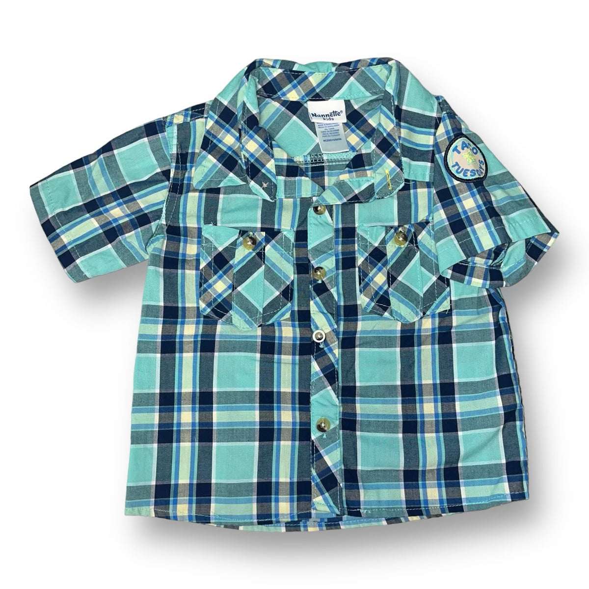 Nannette Boys Size 2T Plaid Button Up Short Sleeve Taco Tuesday Shirt