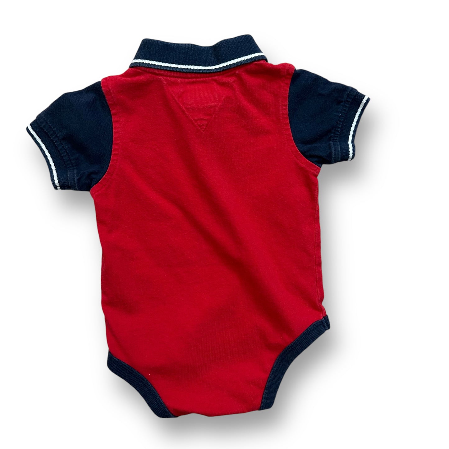 Tommy Hilfiger Boys Polo Size 3-6 Months Red and Navy Short Sleeve Bodysuit