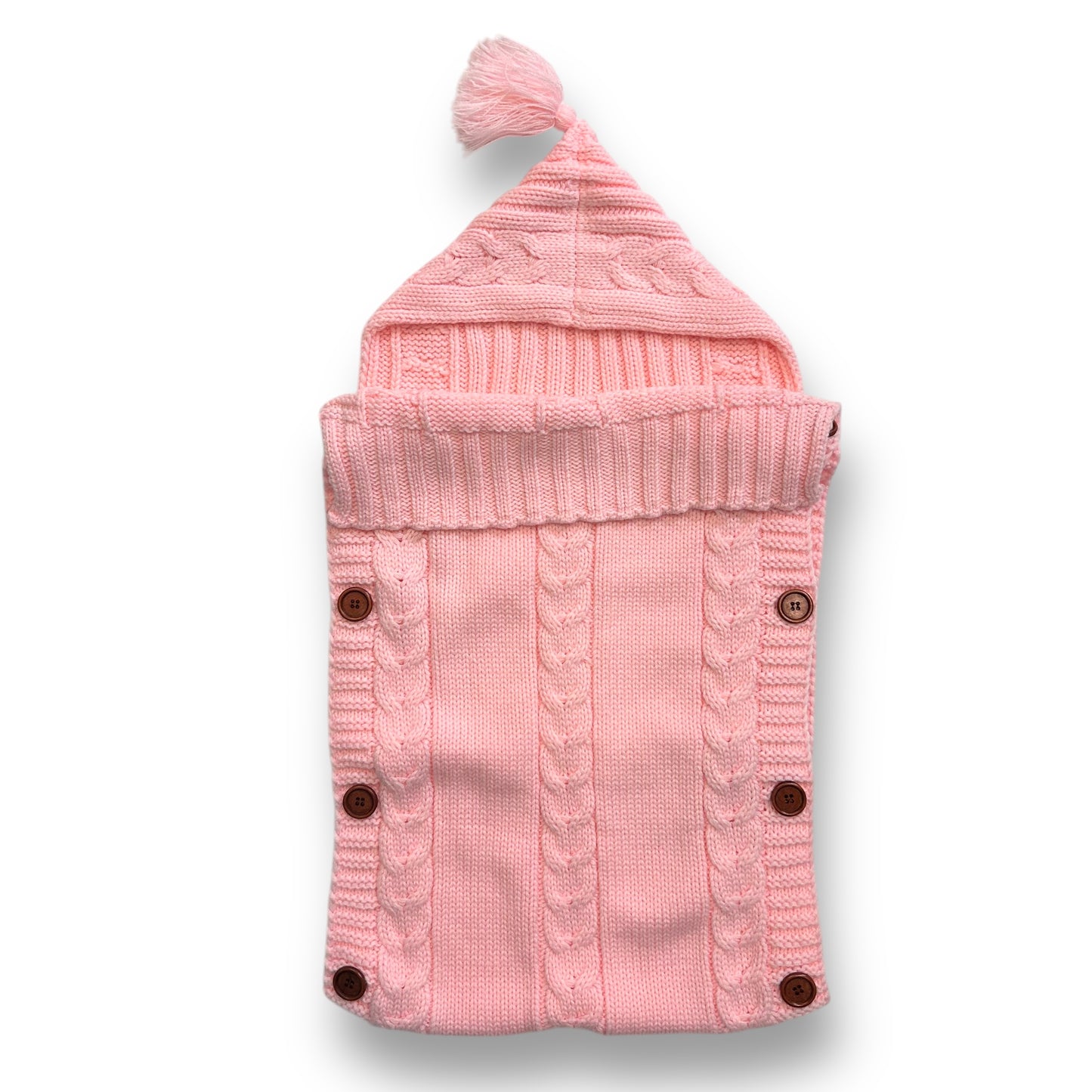 Baby Girl Pink Knit Sweater Blanket with Buttons and Hood