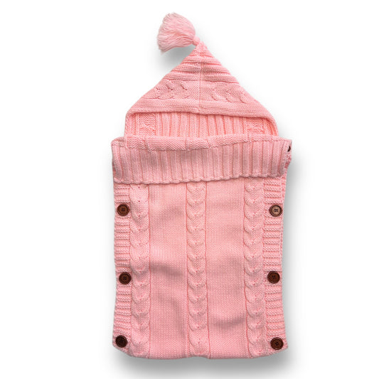 Baby Girl Pink Knit Sweater Blanket with Buttons and Hood