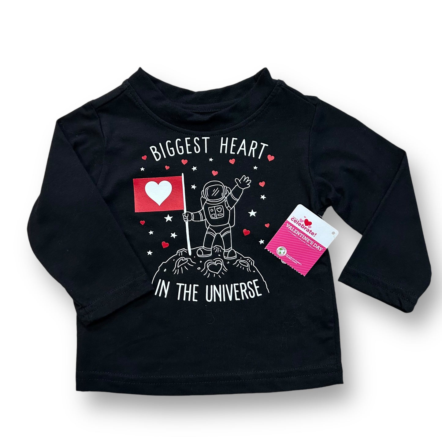 NEW! Boys Size 12 Months Biggest Heart Astronaut Black Valentine's Day Shirt
