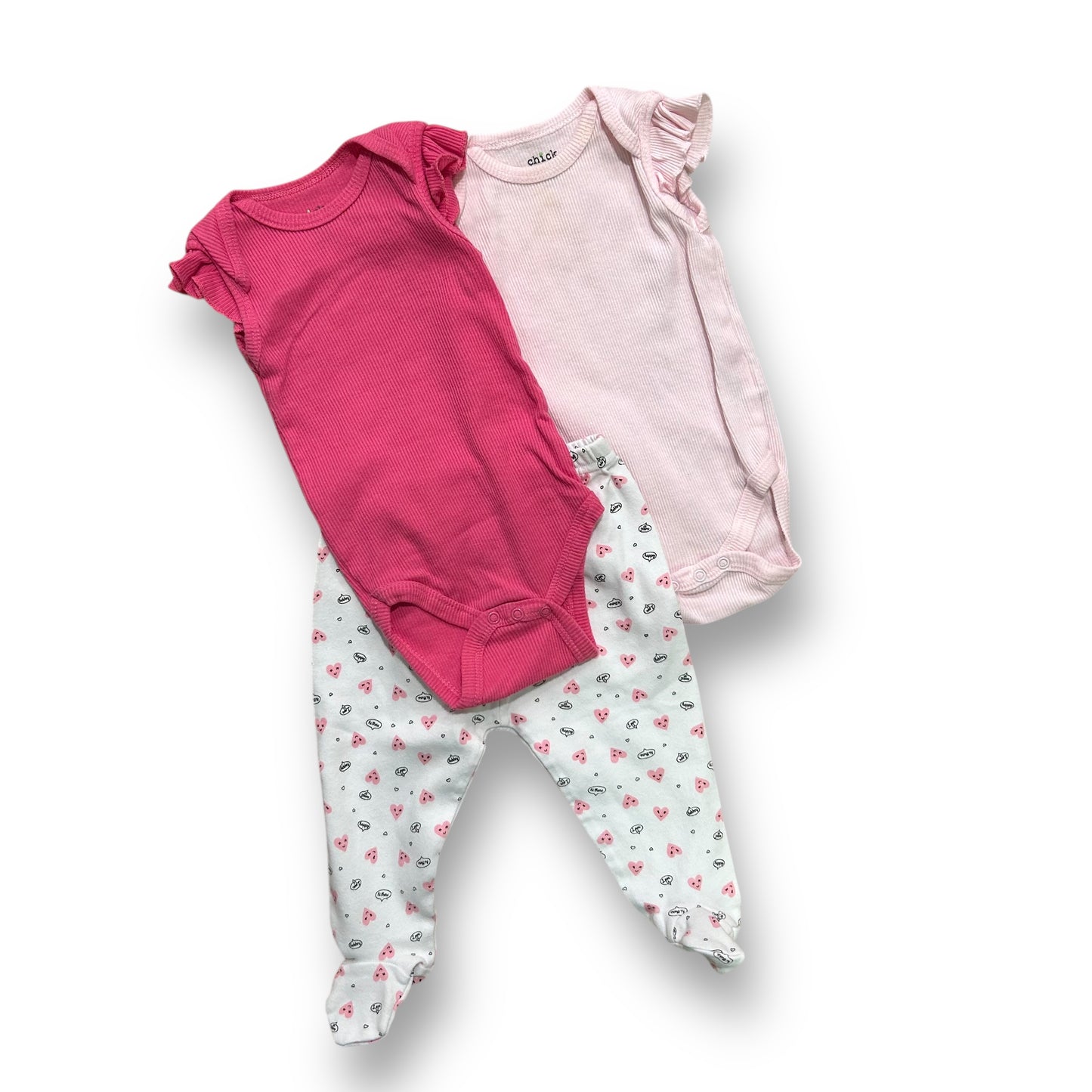 Baby Girl Size 6-9 Months Outfit Pink & White Heart Print 3-Pc Pants Set