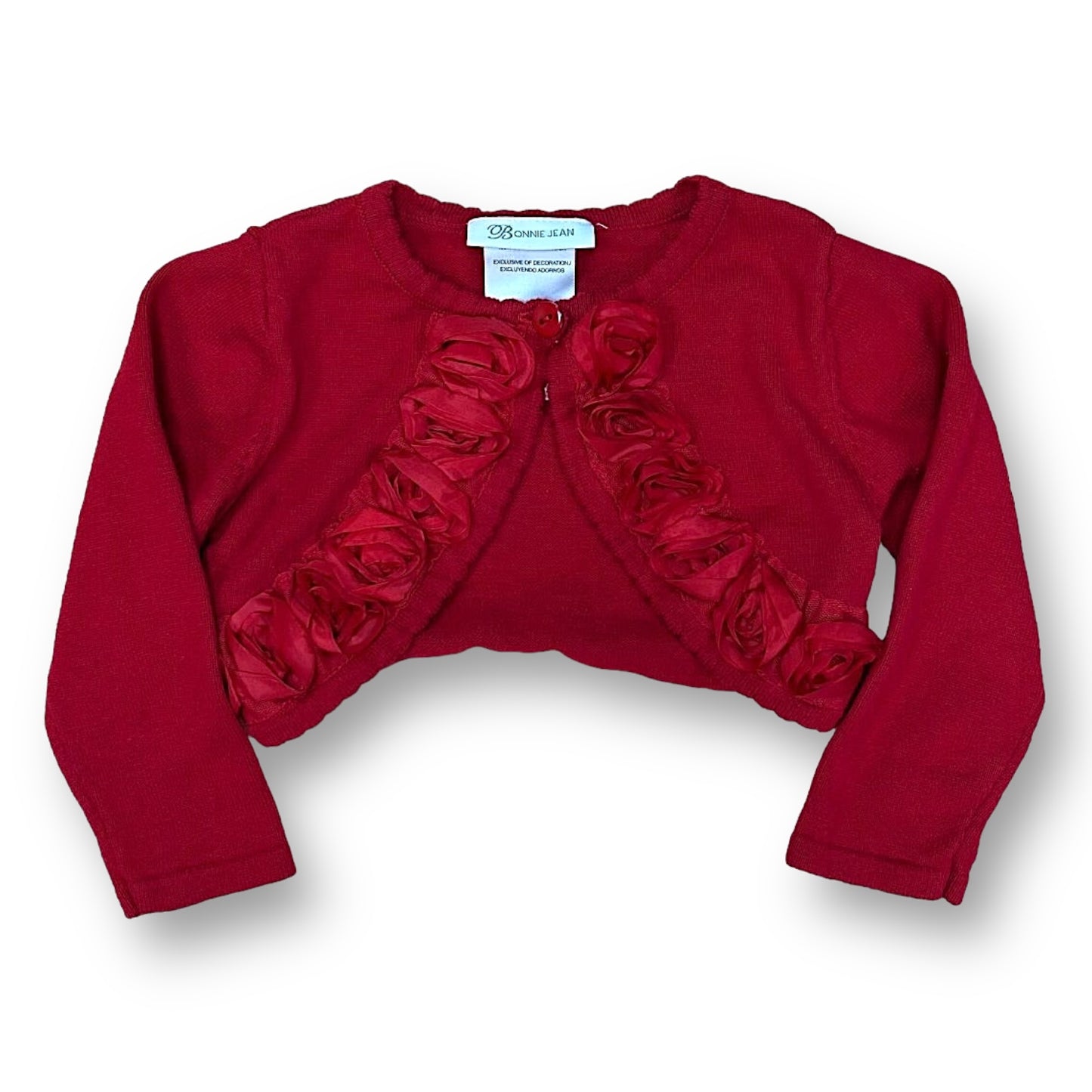Bonnie Jean Girls Size 3T Cardigan Red Knit Rosette Accent Button Top Sweater
