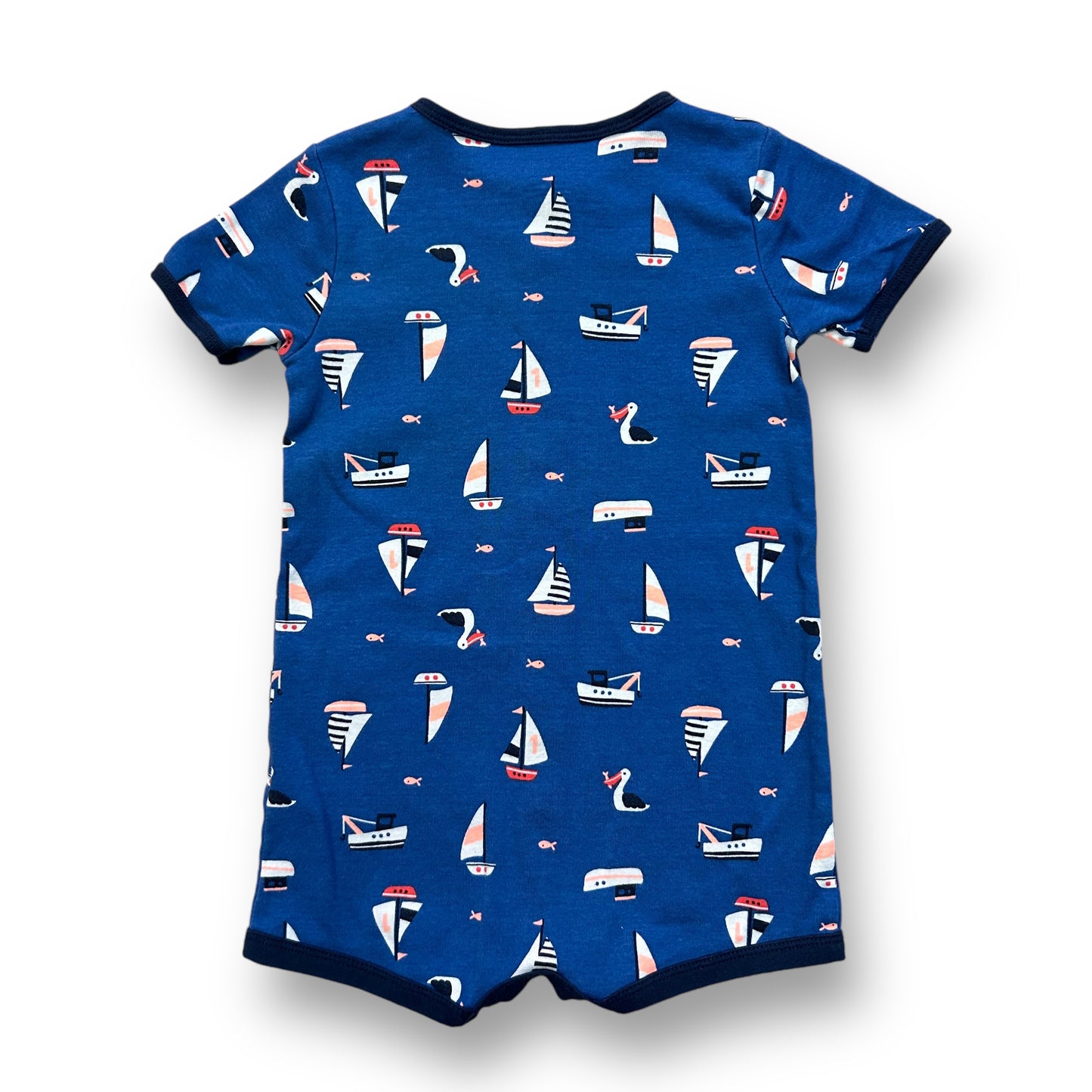 Carter's Boys Size 24 Blue Sailboat Shorts Romper Snap Bottom One-Piece