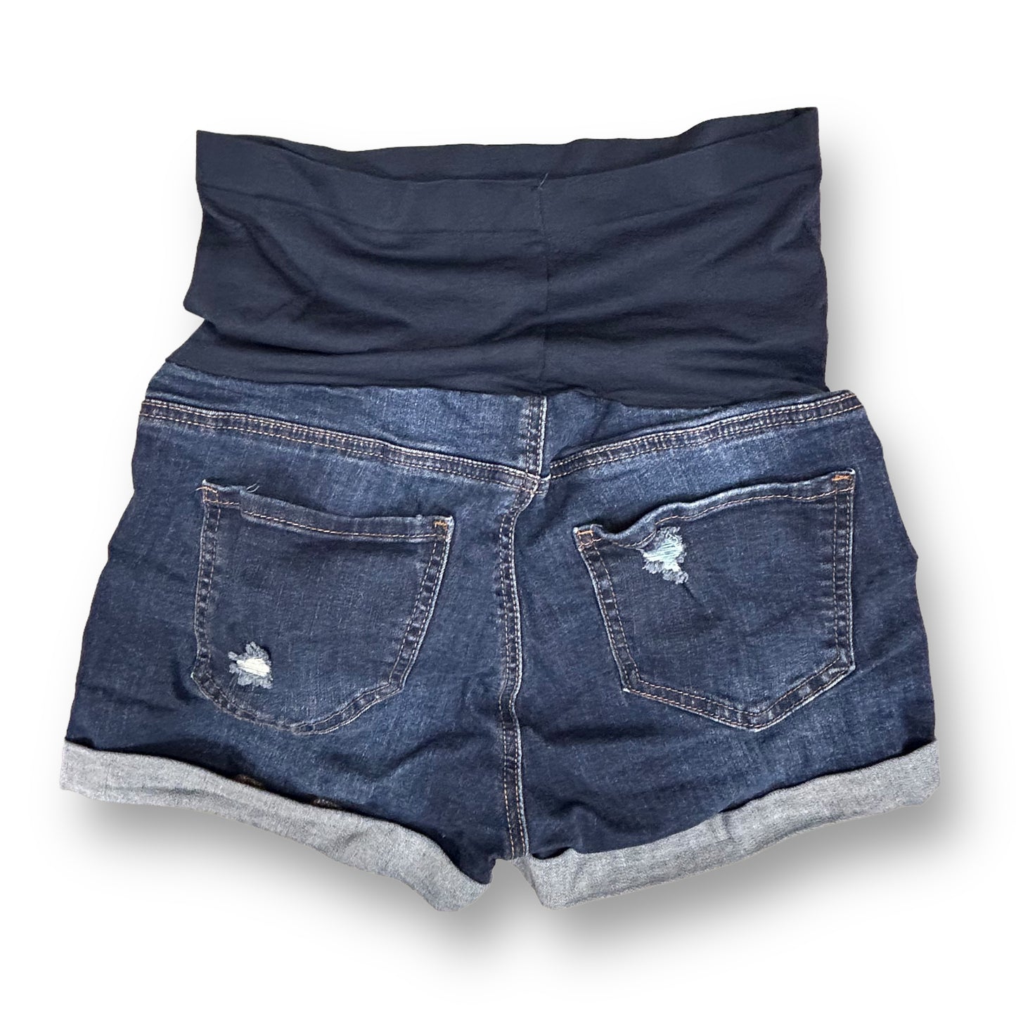 Small Maternity Jean Shorts Comfort Stretch Nylon Waistband Distressed Denim