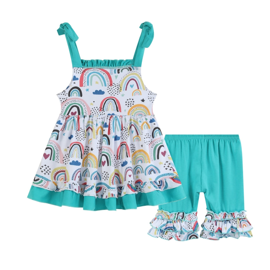 NEW! Ruffles by Tutu and Lulu Size 4T Rainbow Ruffle Sundress and Shorts Set