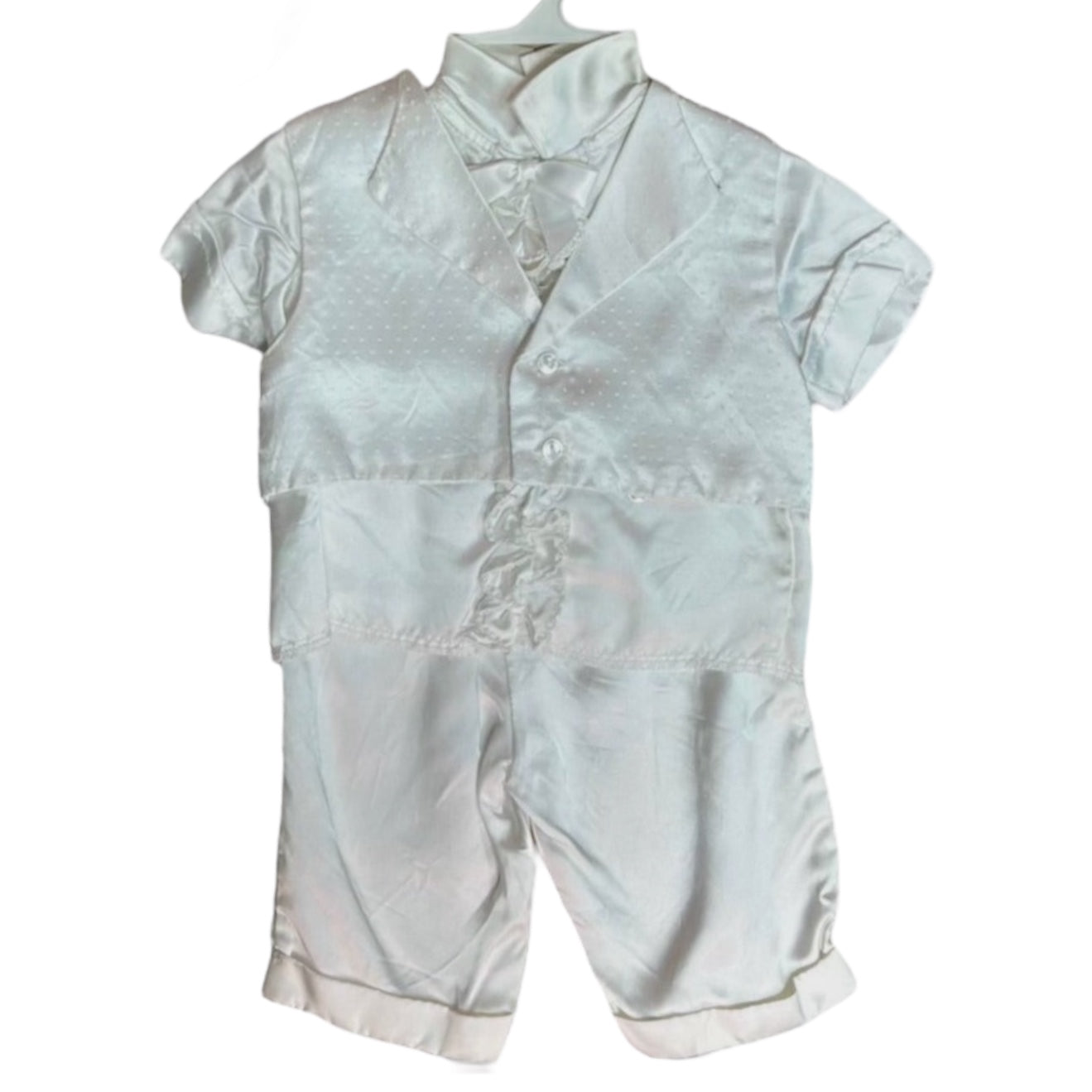 Baby Boy Size 0-6 Months Silky 4-Pc Baptism Christening Outfit with Hat