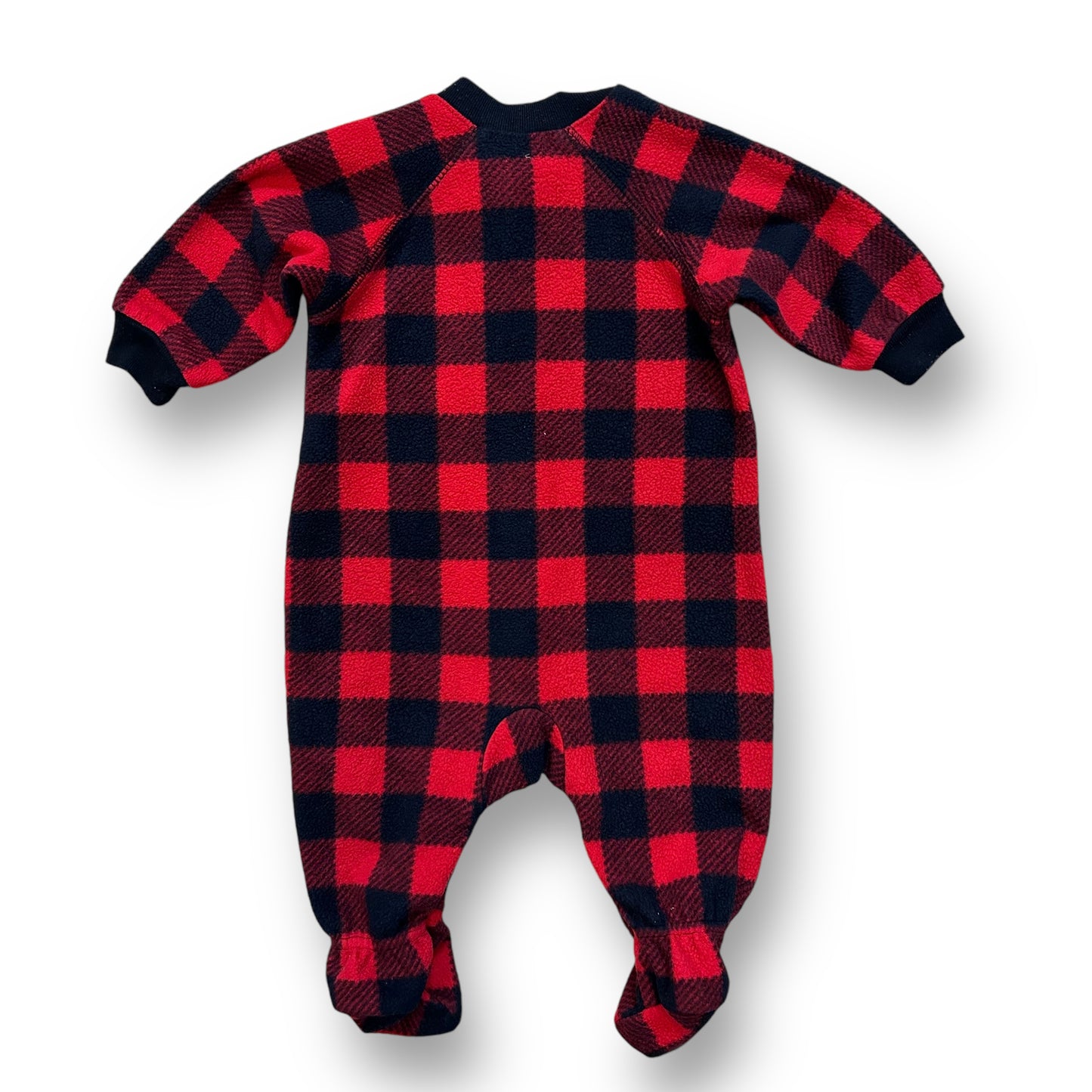Children's Place Size 0-3 Months Buffalo Plaid Zippered Fleece Footie Pajamas