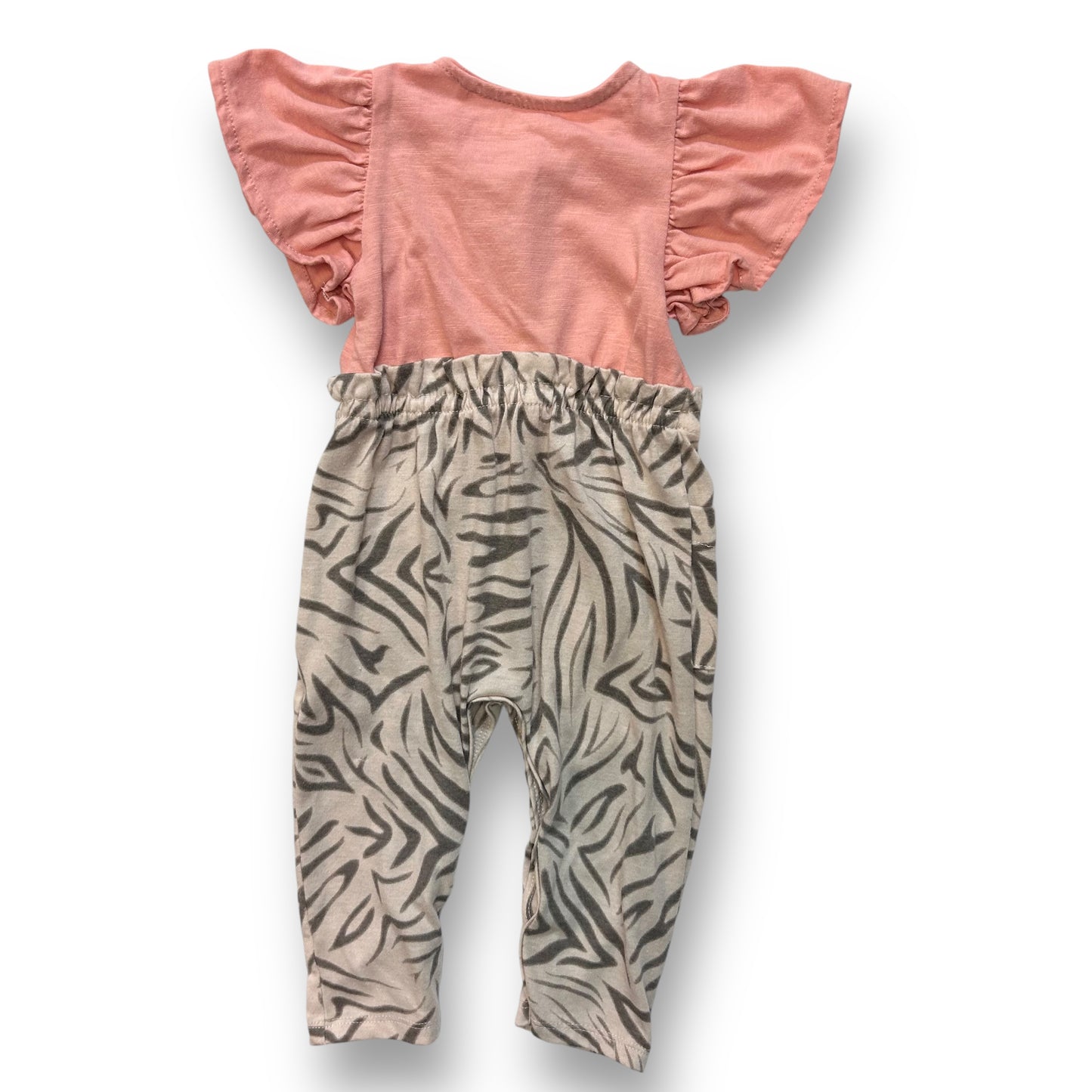 Jessica Simpson Girls Romper Size 6-9 Months Pink and Gray Ruffled Jumpsuit