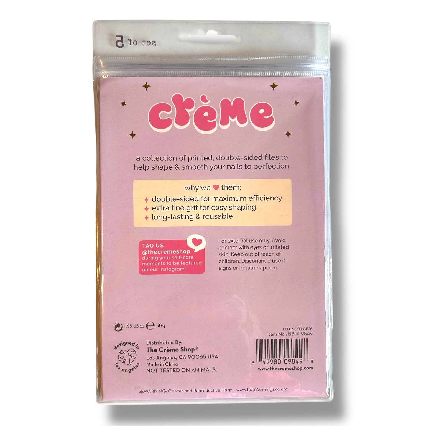 NEW! Crème Shop Nail Files (set of 5) Smooth Finish Salon Quality Double Sided