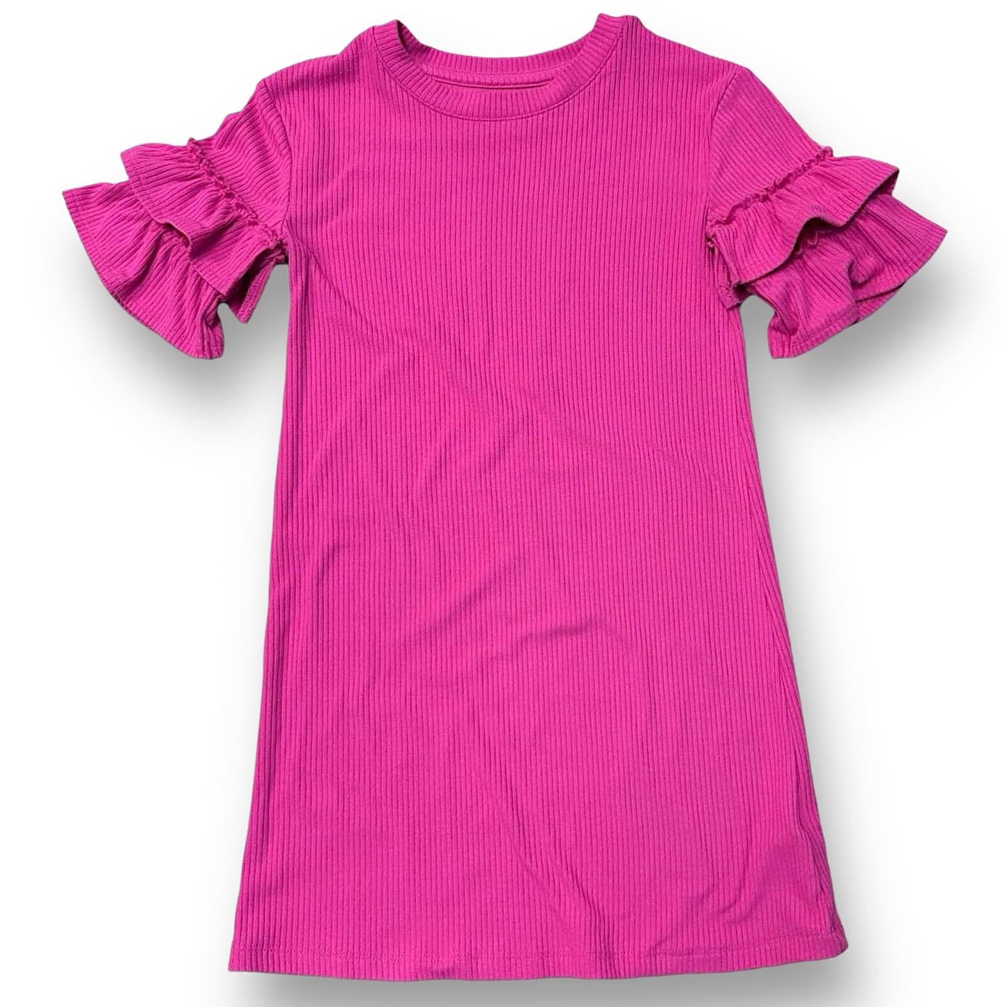 Epic Threads Girls Size 6 Dark Pink Short Sleeve Ribbed Dress with Ruffles