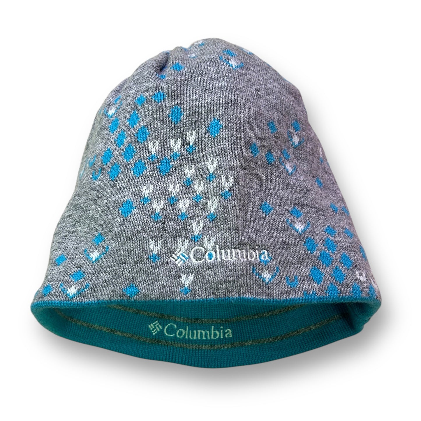 Columbia Youth Girls Winter Beanie Reversible Gray and Teal Blue Knit Hat