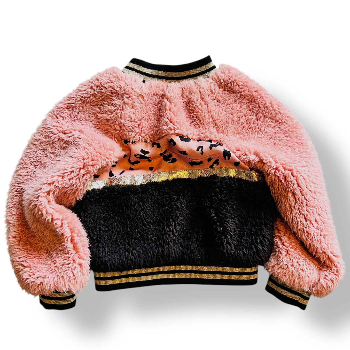 Baby Sara Boutique Girls Size 3T Pink Faux Fur and Leopard Zippered Jacket