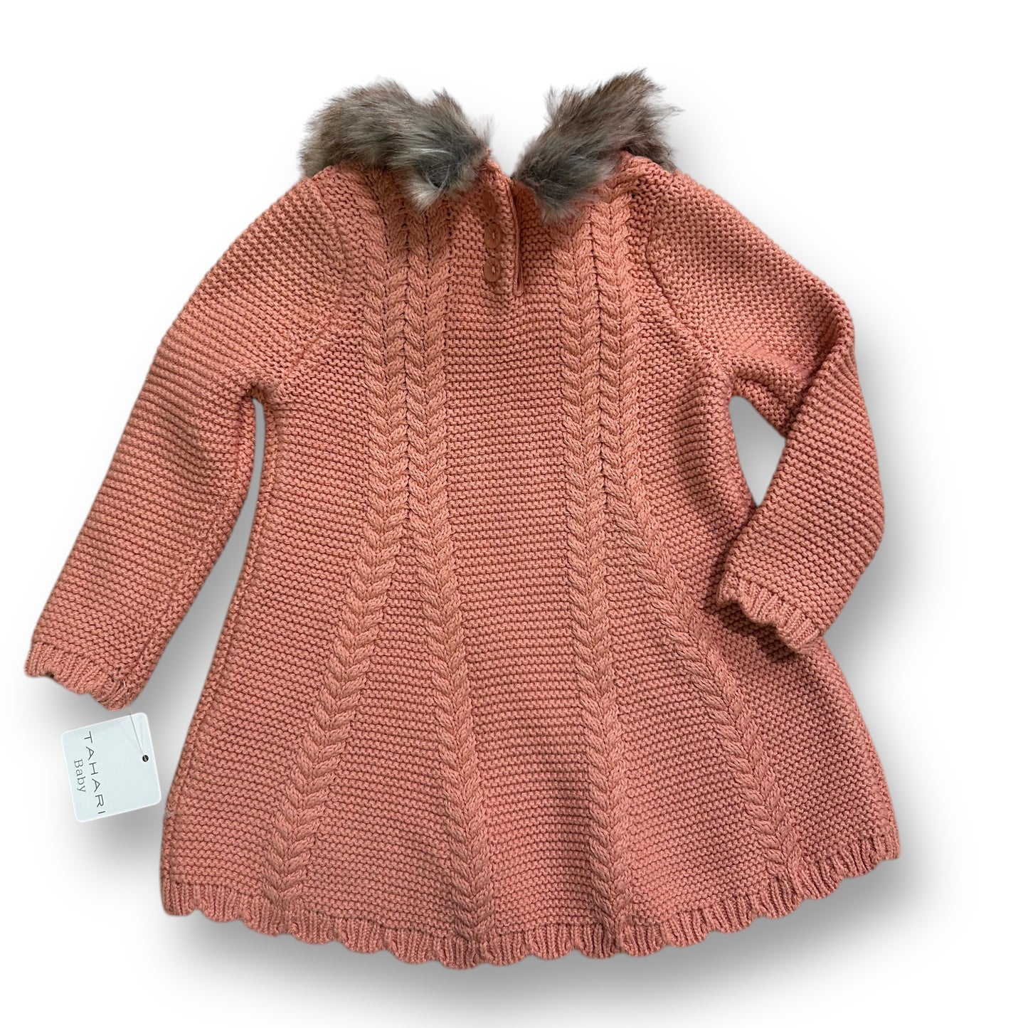 NEW! Tahari Baby Girl Size 6-9 Months Peach Knit Fur Lined Sweater Dress