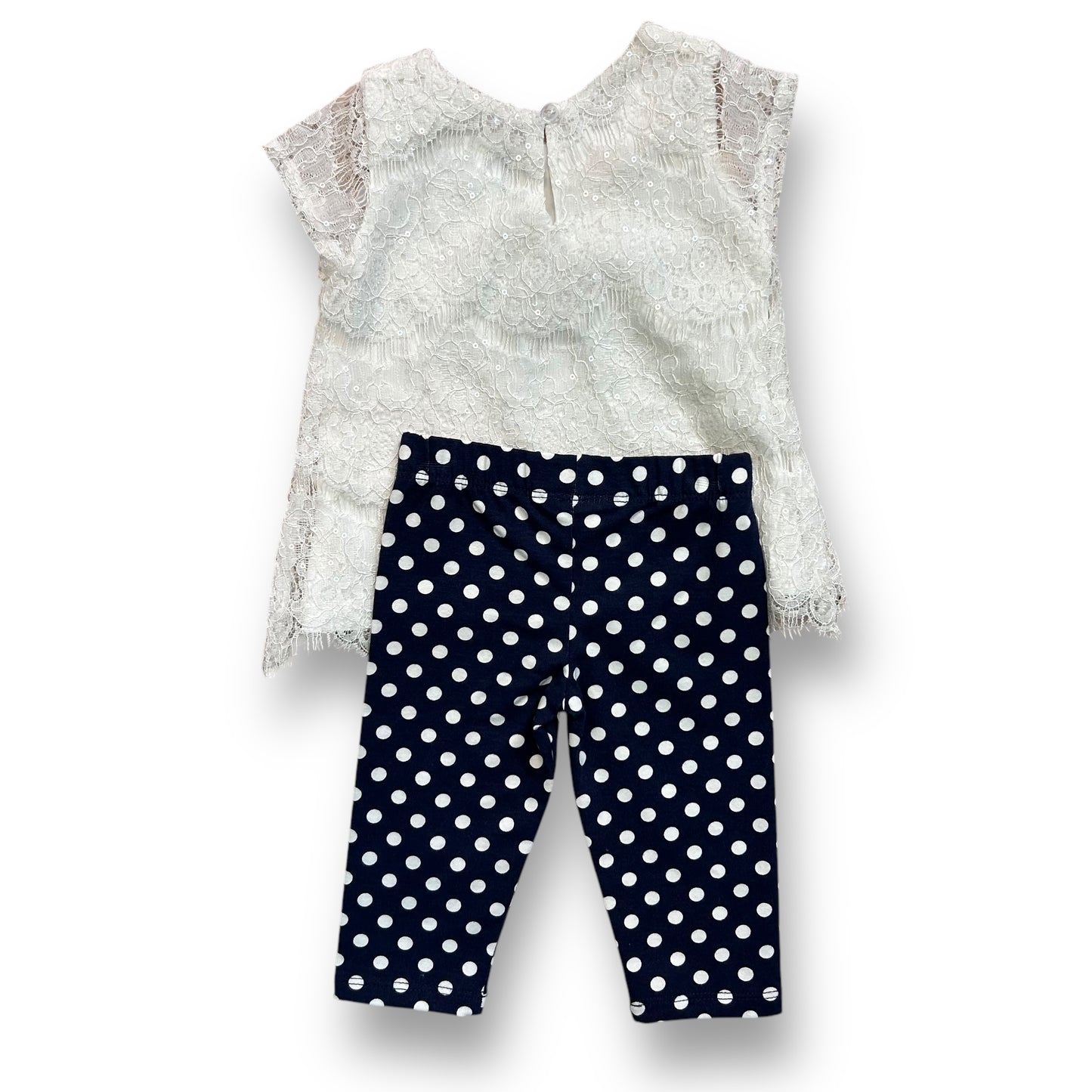 Baby Girl Outfit Size 6-9 Months White Shimmer Lace Blouse & Navy Leggings